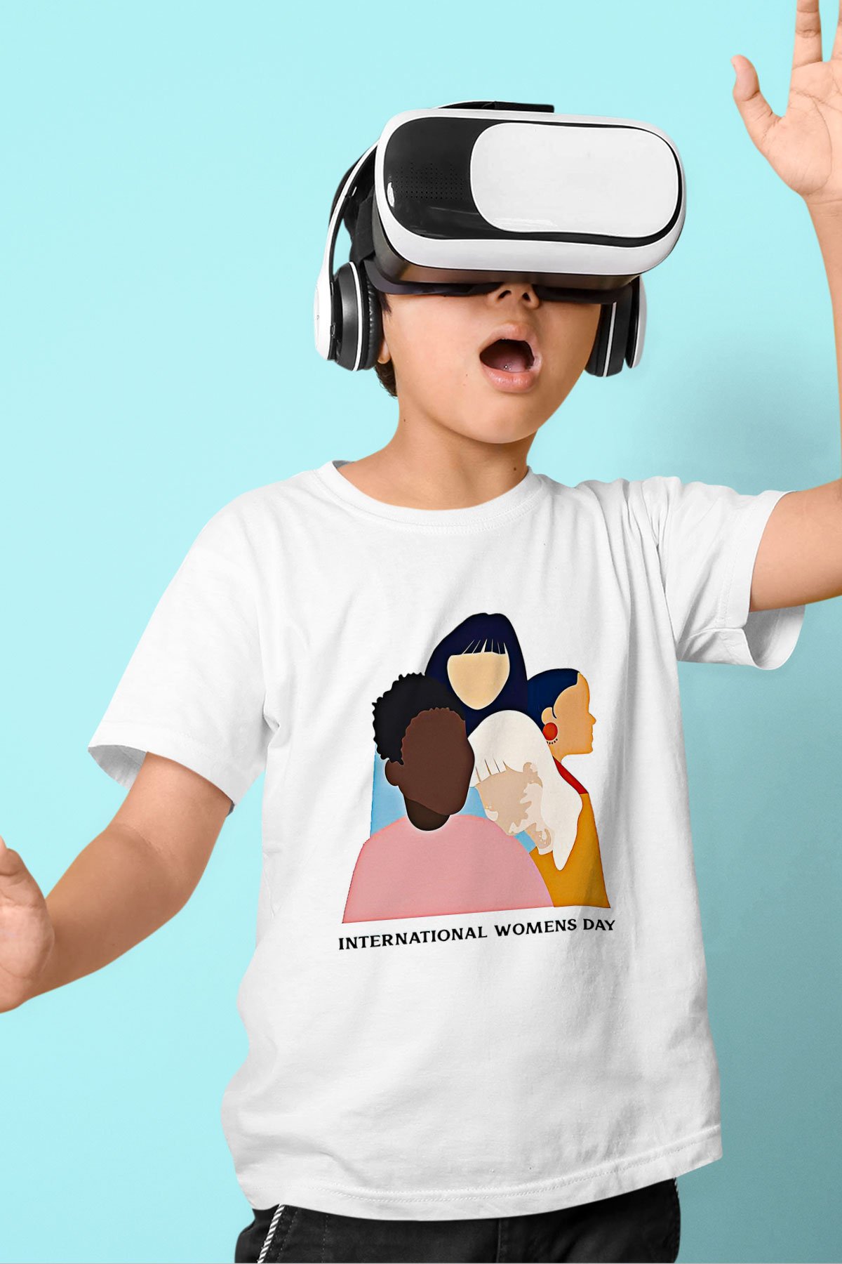 Kadınlar Günü Baskılı Beyaz Unisex Beyaz Çocuk Tişört - Tshirt