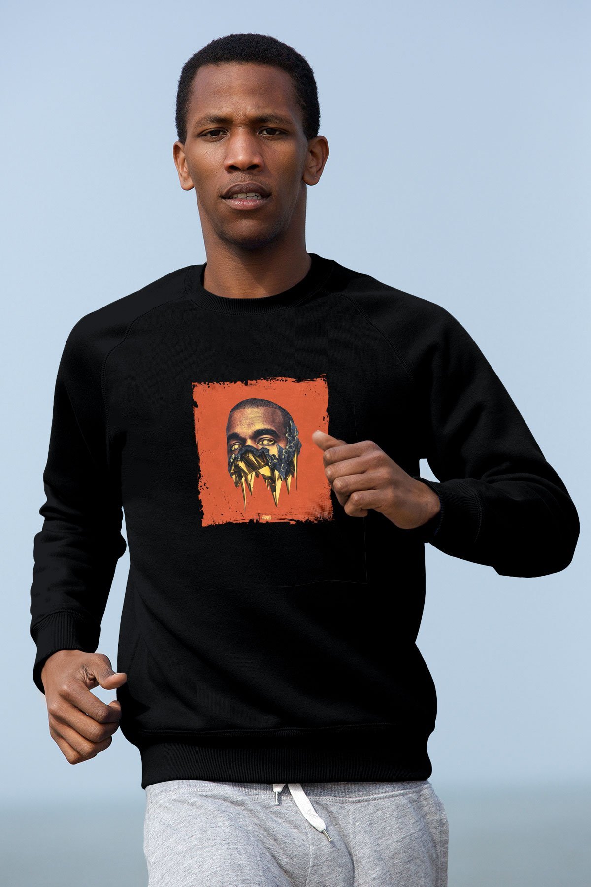 Kanye West Baskılı Unisex Siyah Sweatshirt