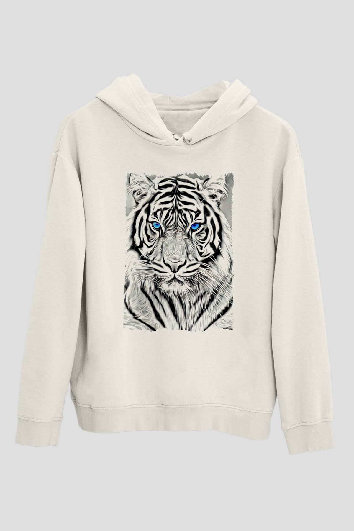 Kaplan Beyaz Unisex Kapüşonlu Sweatshirt