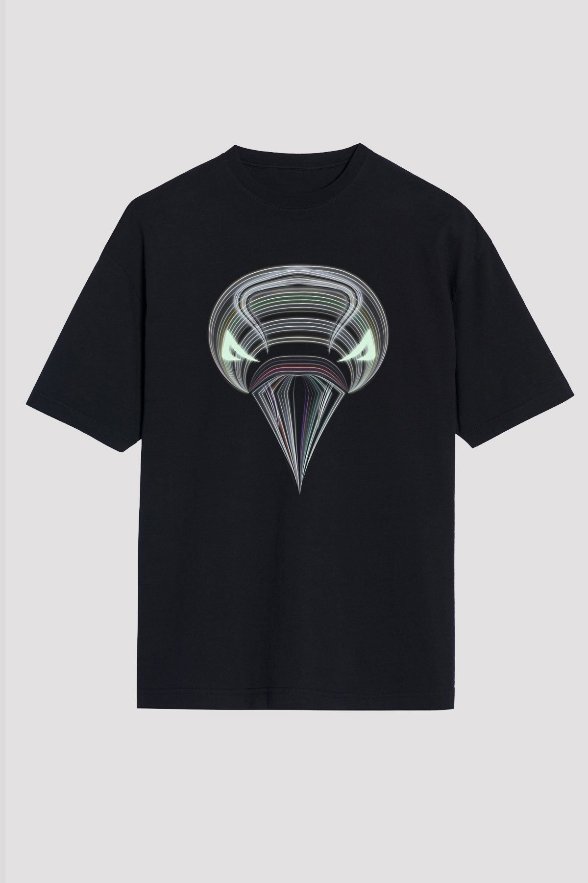 Karga Baskılı Unisex Siyah Oversize Tişört - Tshirt