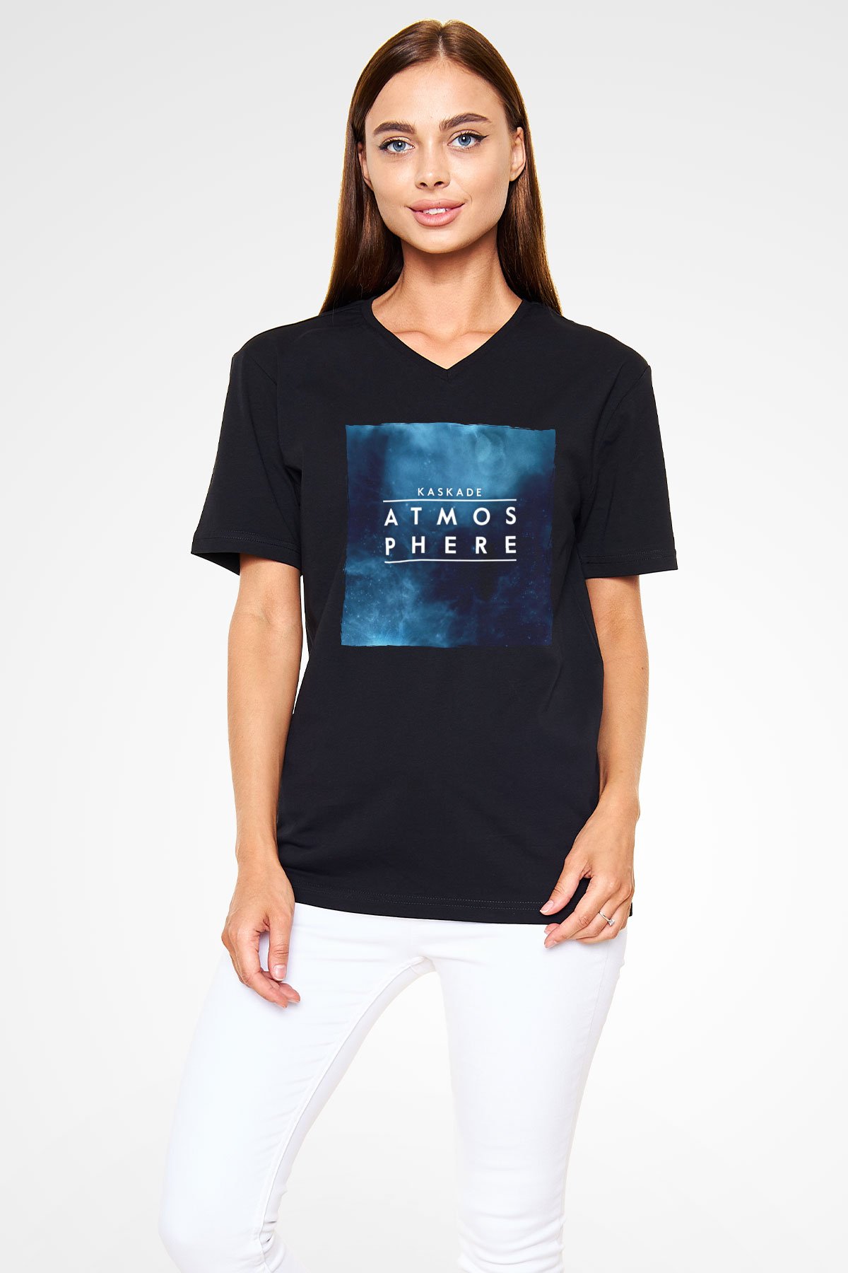 Kaskade Siyah Unisex V Yaka Tişört