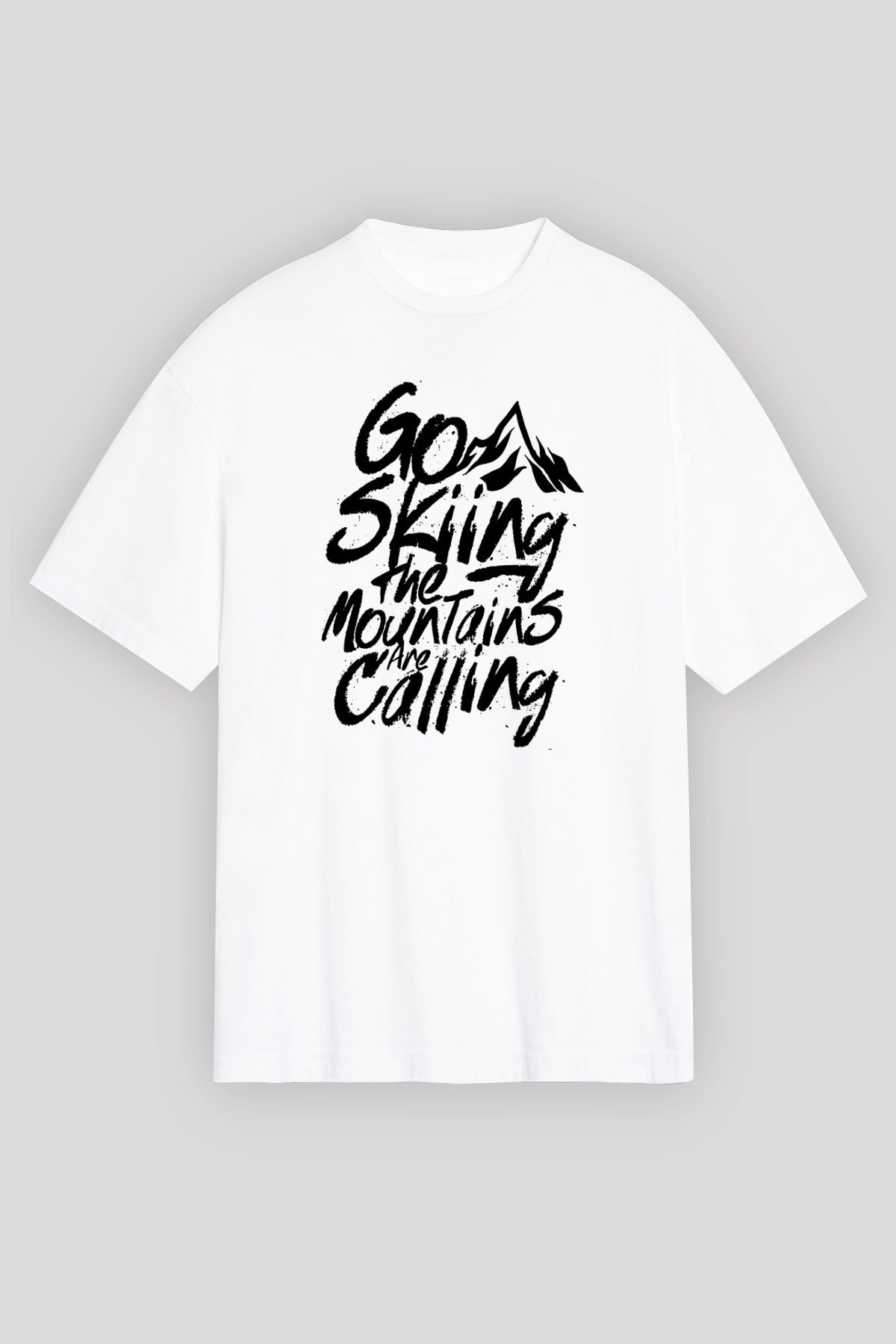 Kayak Baskılı Unisex Beyaz Oversize Tişört - Tshirt