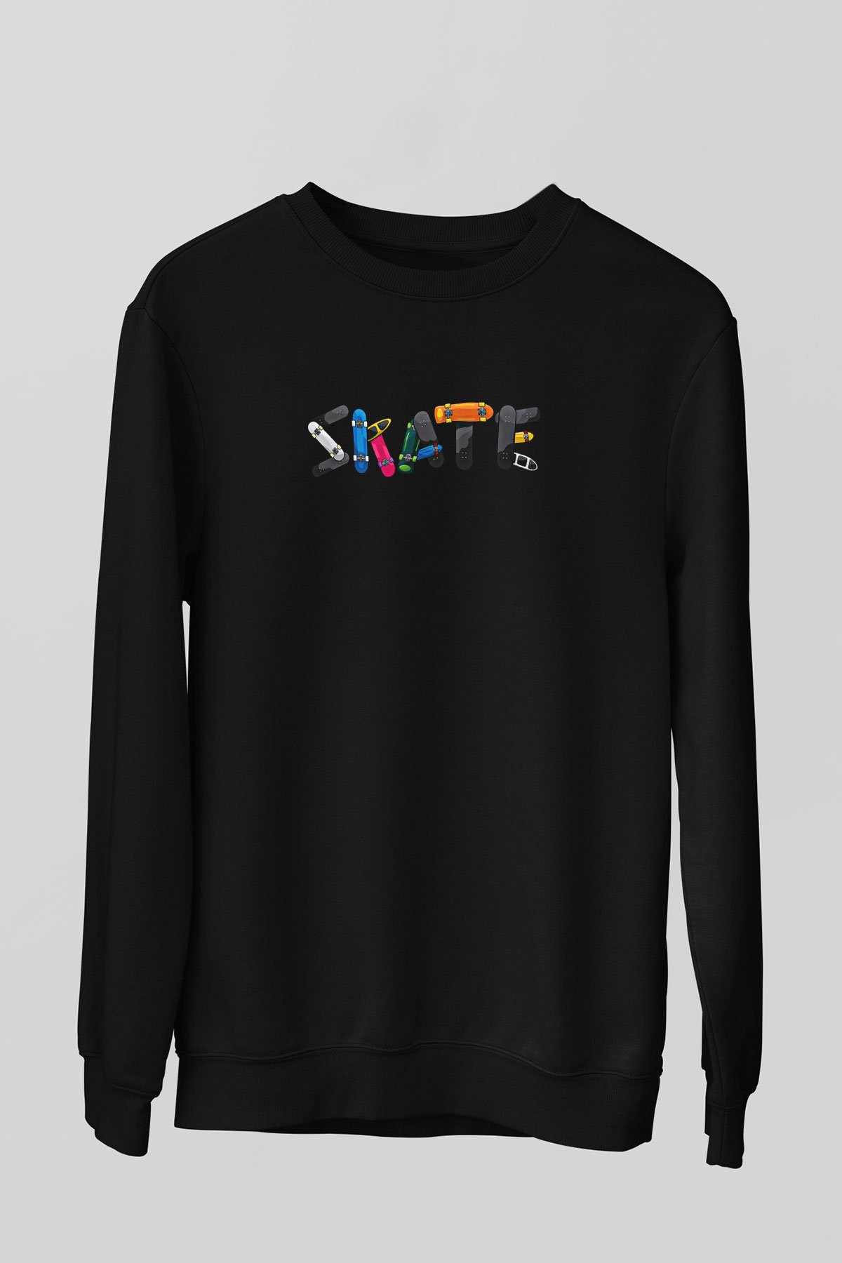 Kaykay - Skateboard Baskılı Unisex Siyah Sweatshirt
