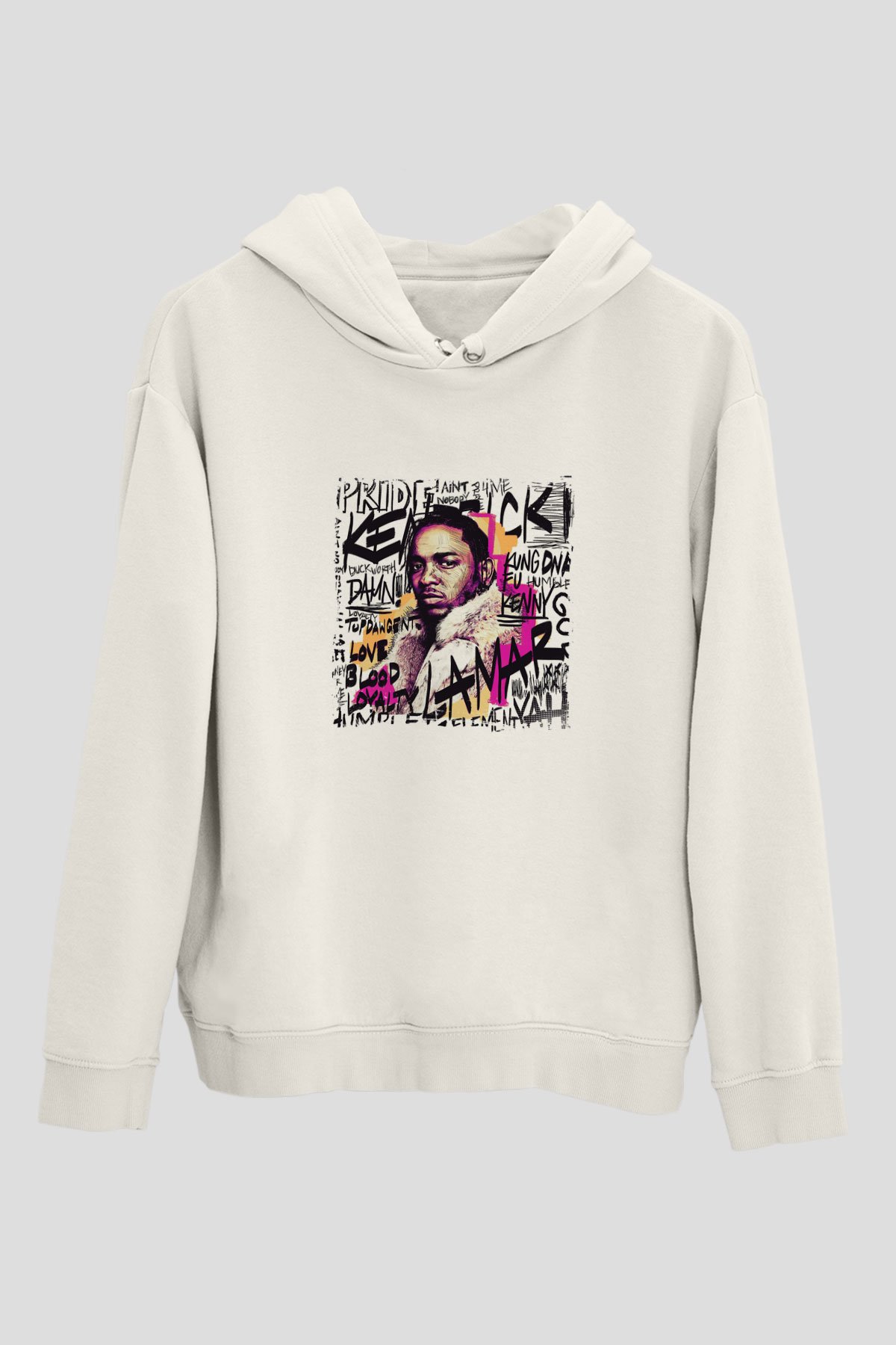 Kendrick Lamar Baskılı Unisex Beyaz Kapüşonlu Sweatshirt