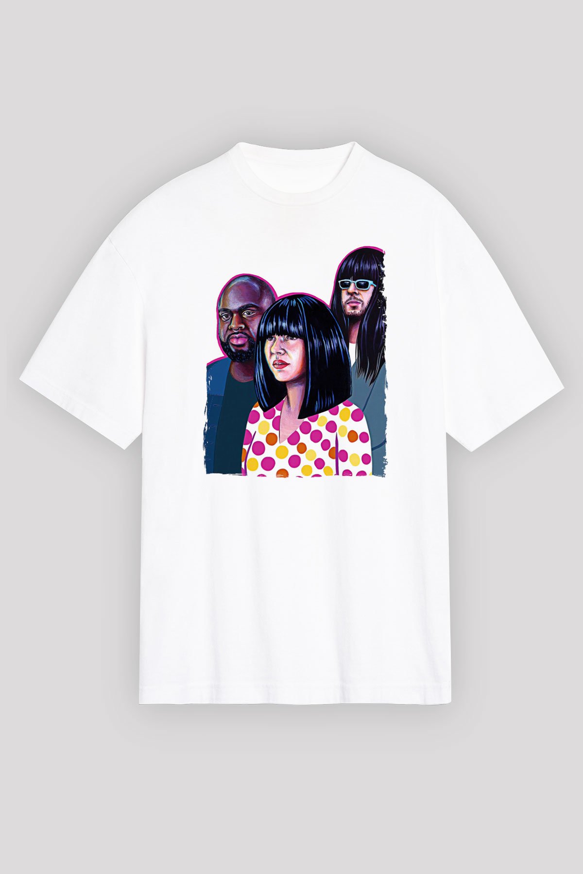 Khruanybin Baskılı Beyaz Unisex Oversize Tişört - Tshirt