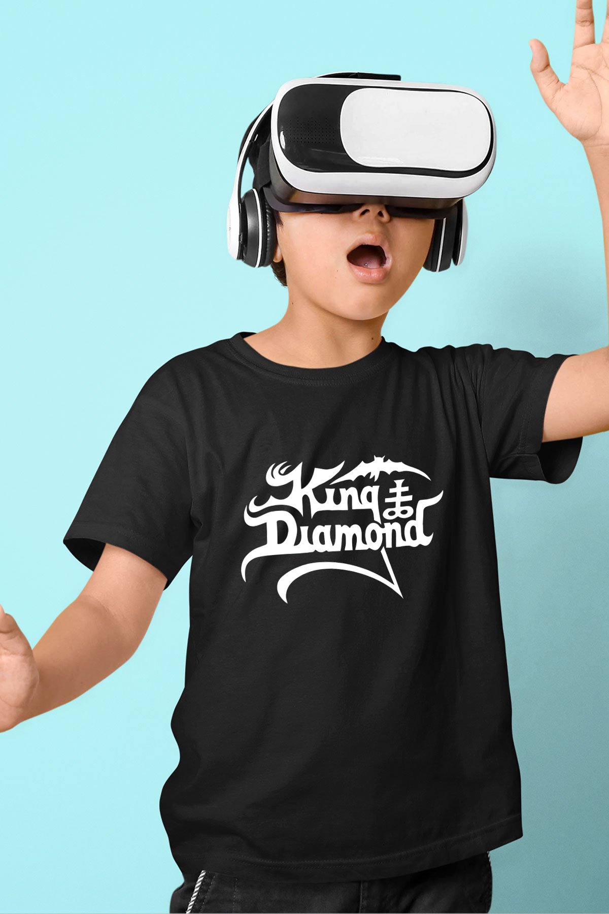 King Diamond Baskılı Siyah Unisex Çocuk Tişört