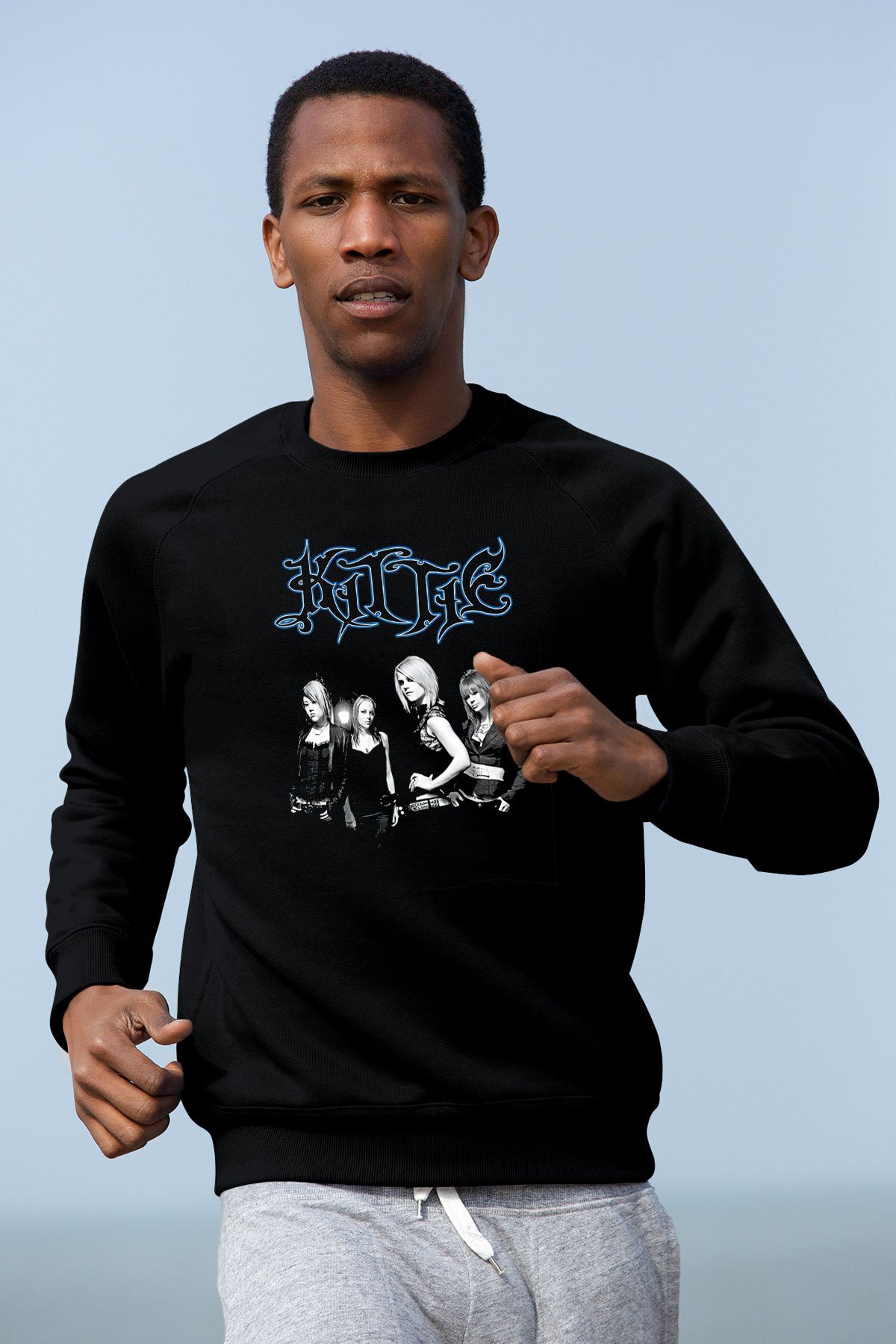 Kittie Baskılı Unisex Siyah Sweatshirt