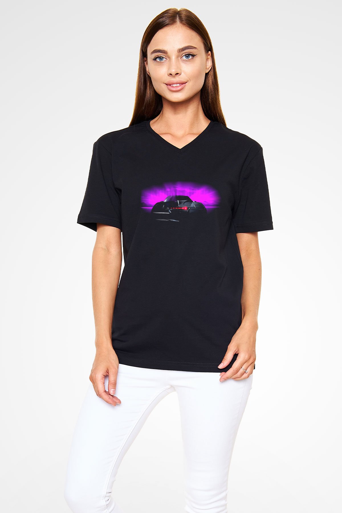 Knight Rider Siyah Unisex V Yaka Tişört