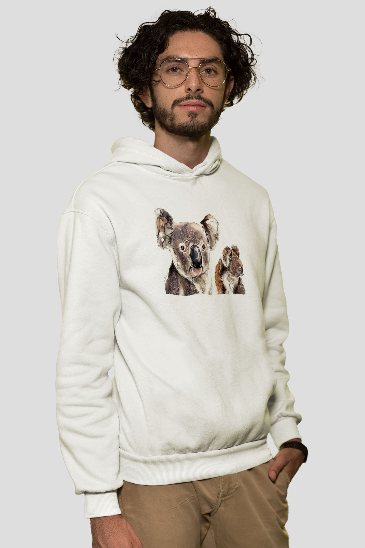 Koala Baskılı Beyaz Unisex Hoodie