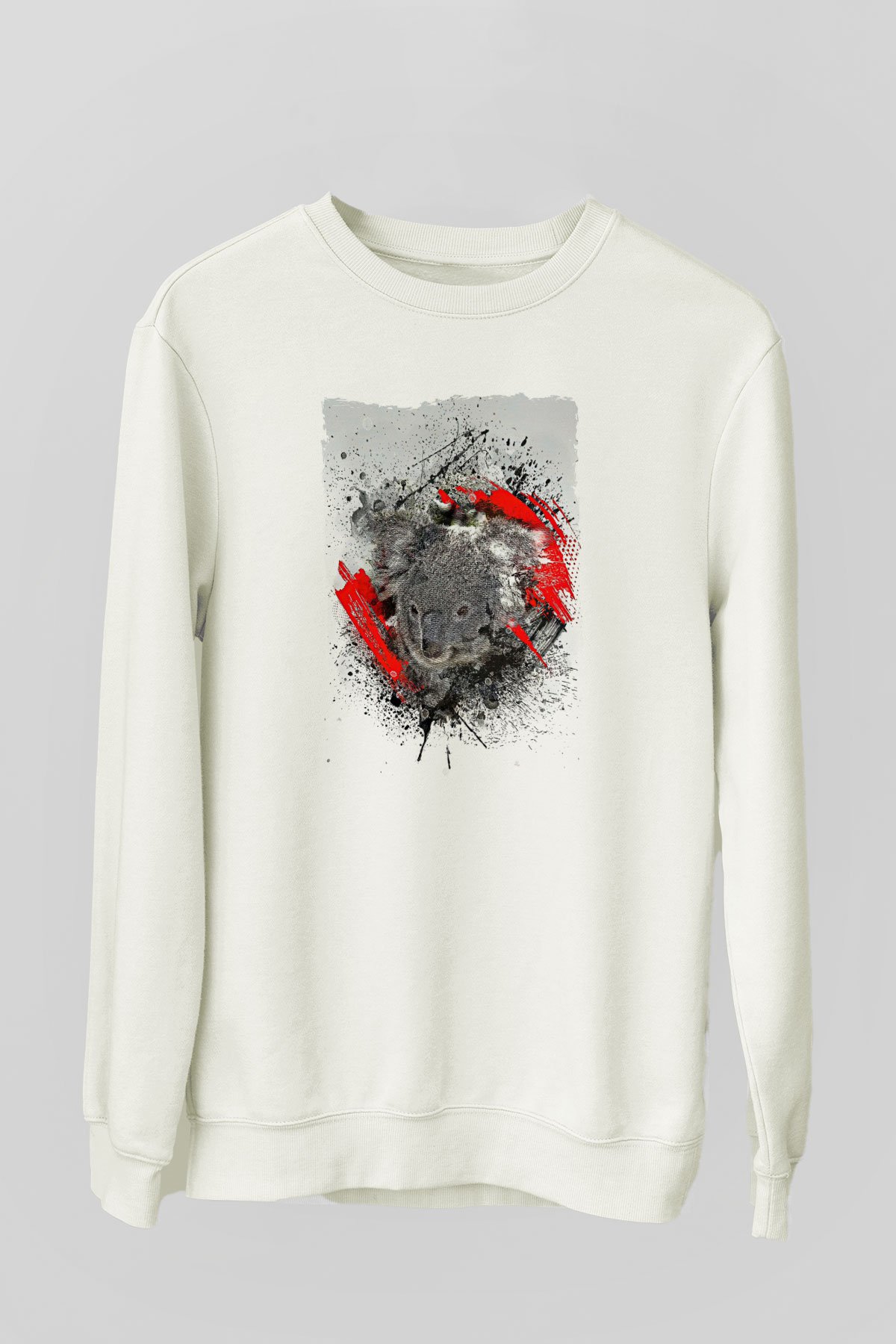 Koala Baskılı Beyaz Unisex Sweatshirt