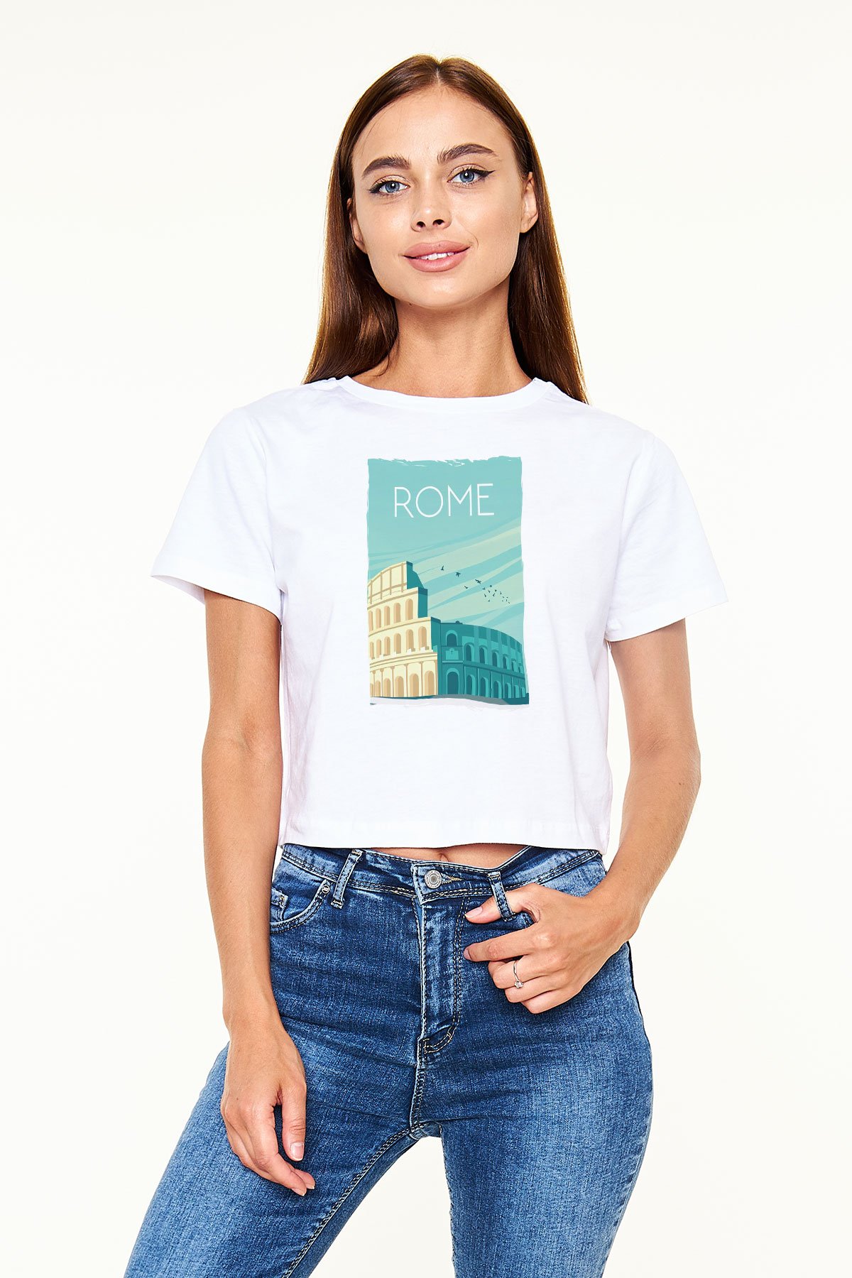 Kolezyum Beyaz  Crop Top Tişört
