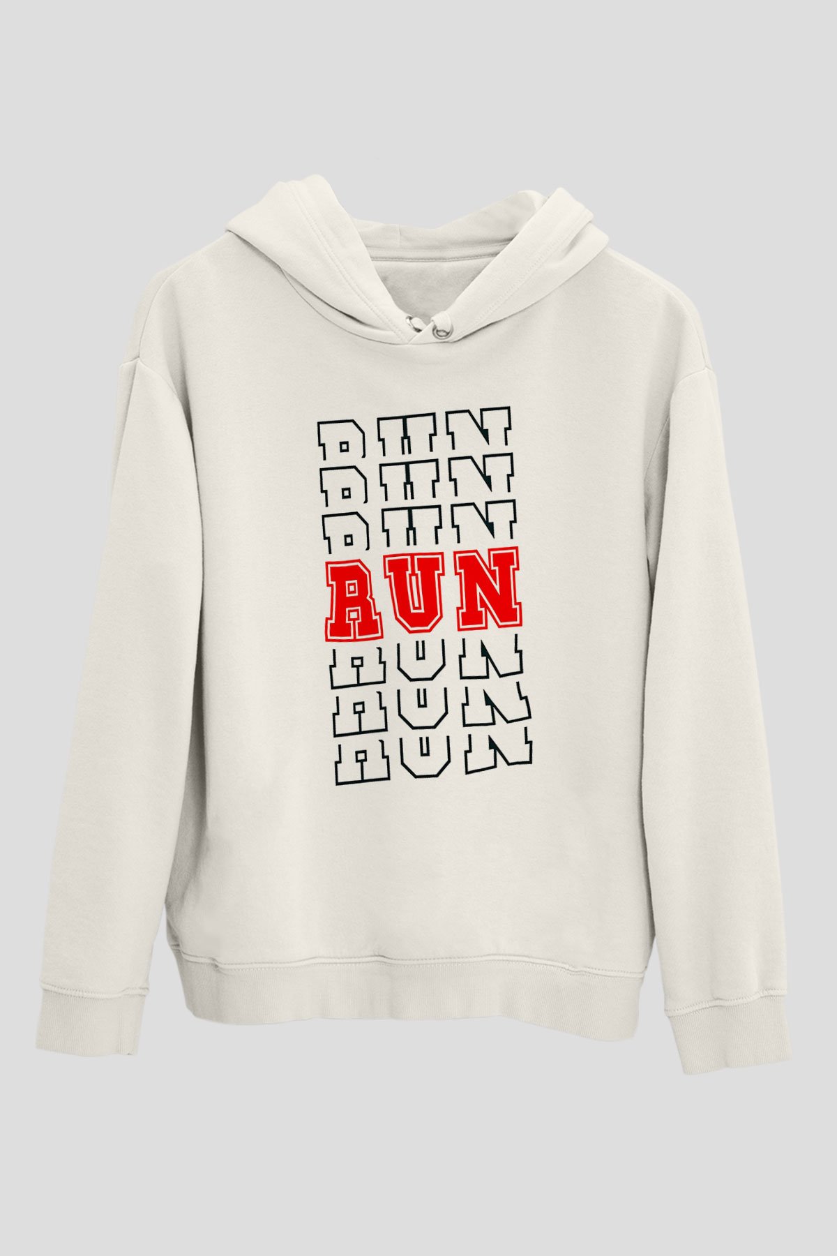 Koşu Baskılı Unisex Ekru Hoodie