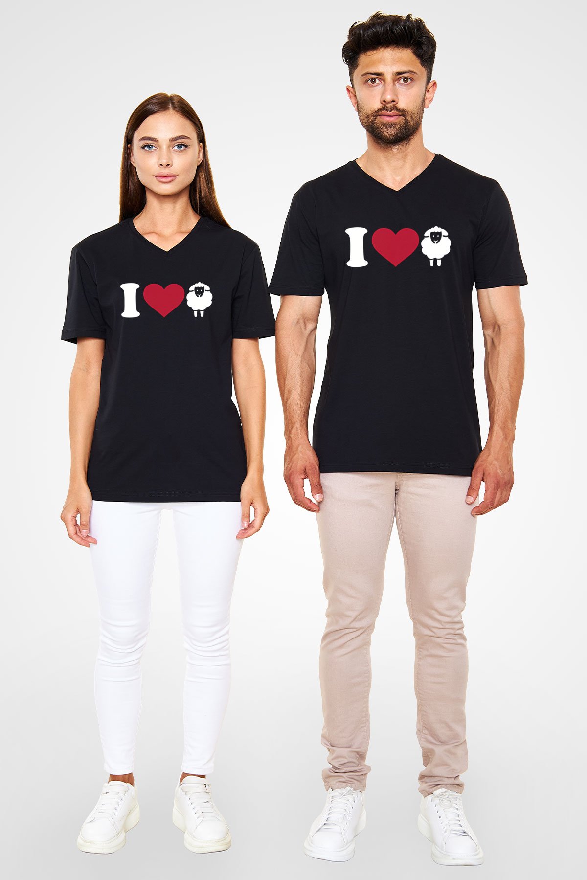 Kurban Bayramı Baskılı Unisex Siyah V Yaka Tişört - Tshirt