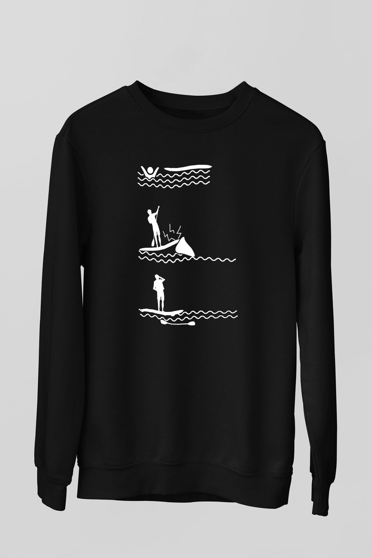 Kürek - Paddle Boarding Baskılı Unisex Siyah Sweatshirt