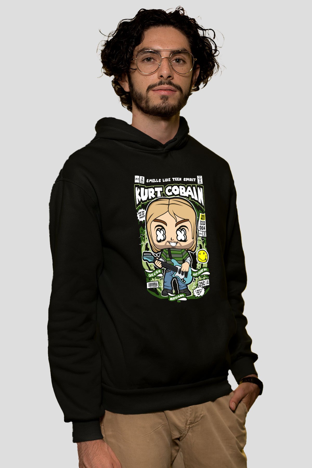 Kurt Cobain Baskılı Unisex Siyah Hoodie
