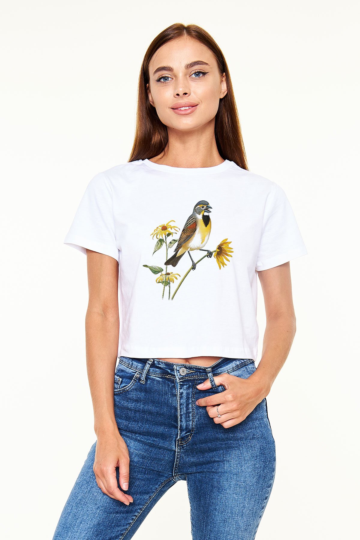 Kuş Beyaz Croptop Tişört