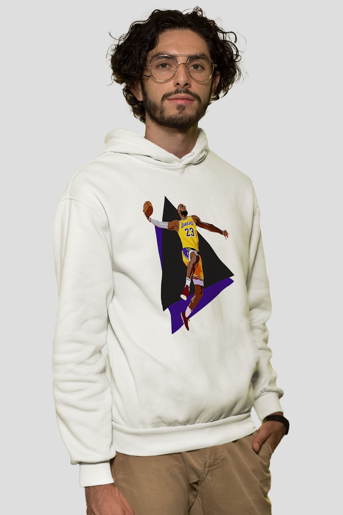 Lebron James Baskılı Beyaz Unisex Kapüşonlu Sweatshirt
