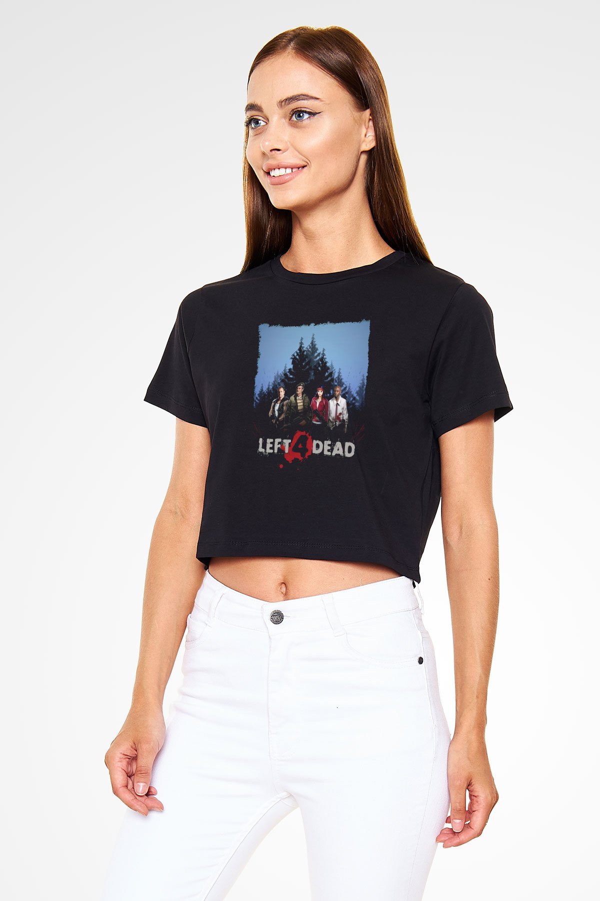 Left 4 Dead Siyah  Crop Top Tişört