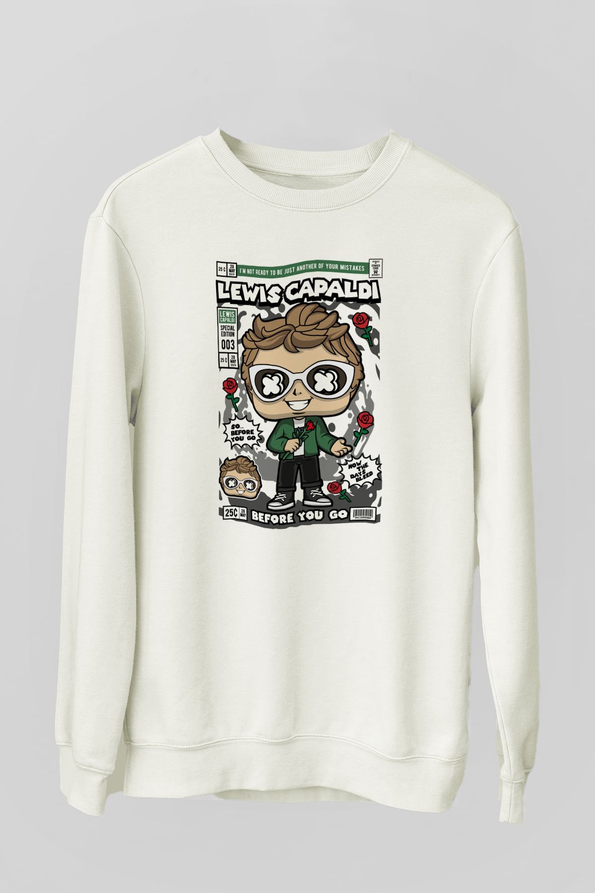 Lewis Capaldi  Baskılı Unisex Beyaz Sweatshirt