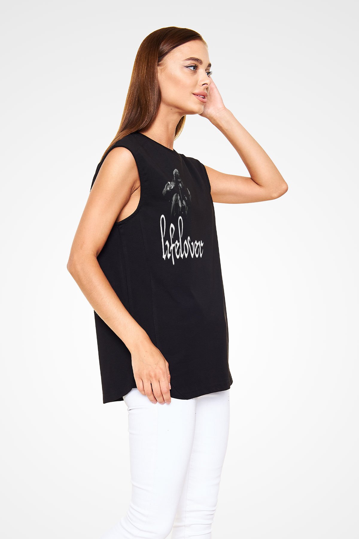 Lifelover Baskılı Unisex Siyah Kolsuz Tişört - Tshirt