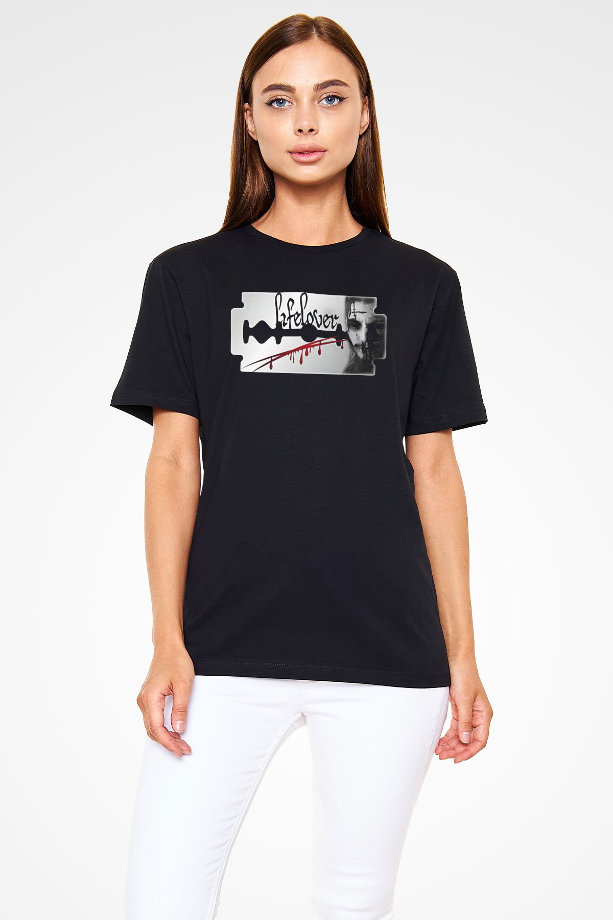Lifelover Baskılı Unisex Siyah Tişört - Tshirt