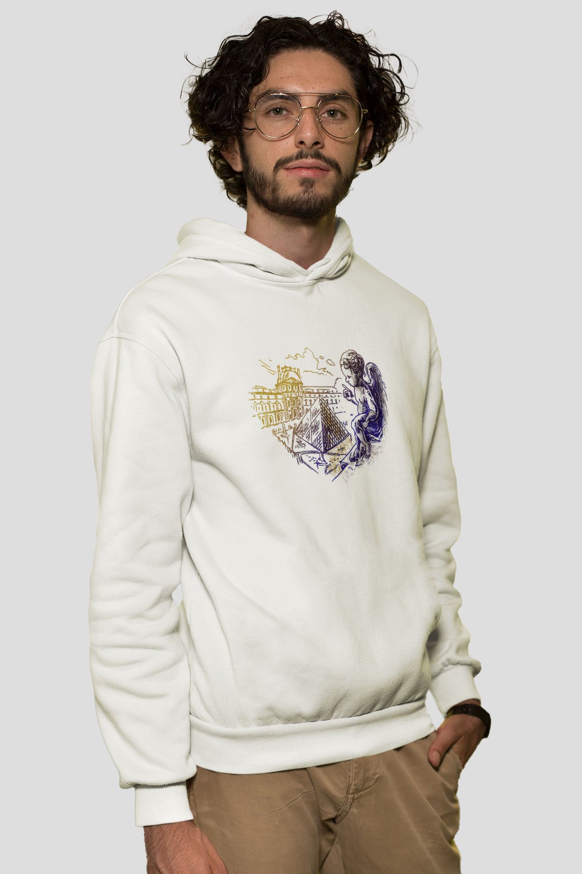 Louvre Müzesi Beyaz Unisex Kapşonlu Sweatshirt