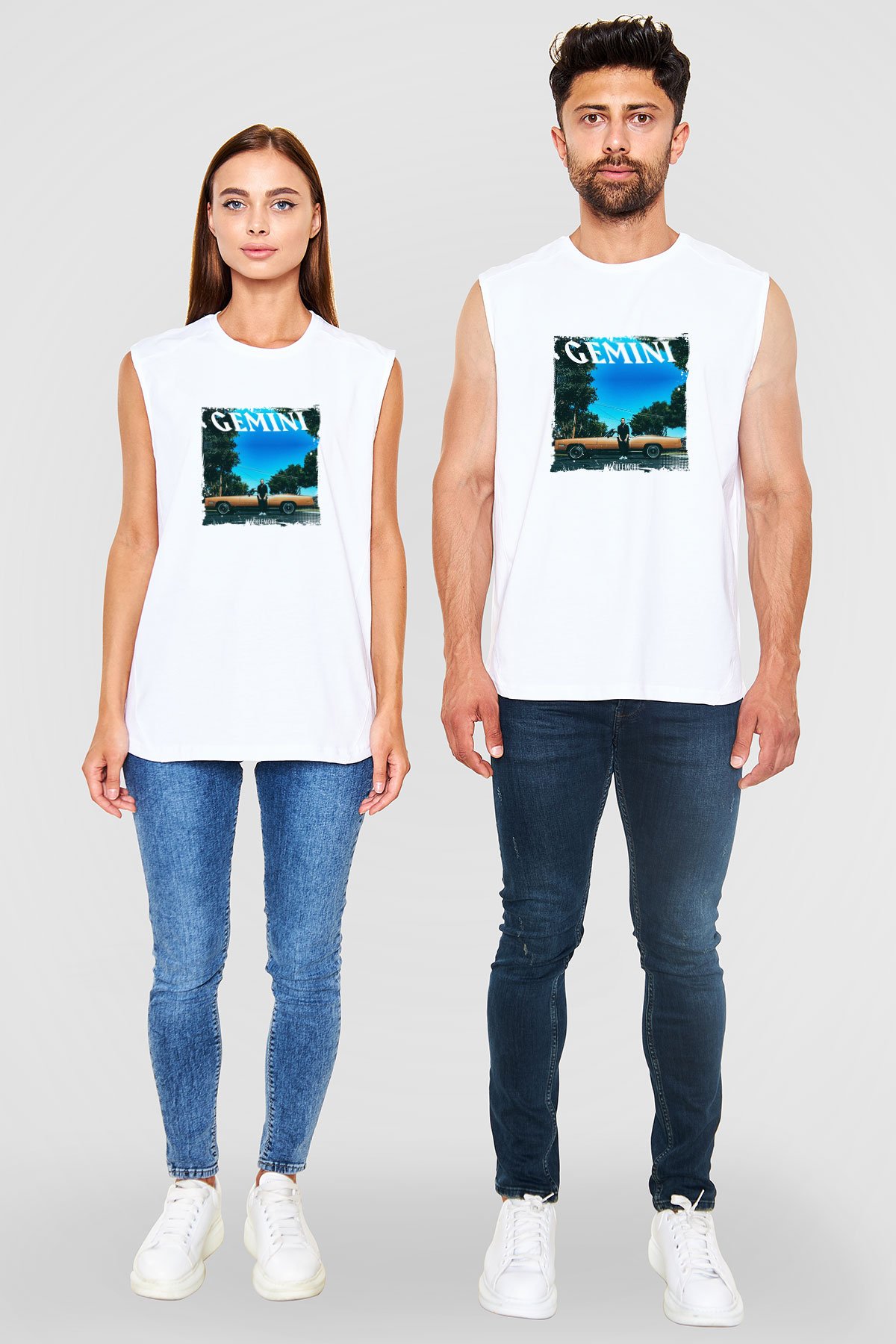 Macklemore Baskılı Unisex Beyaz Kolsuz Tişört