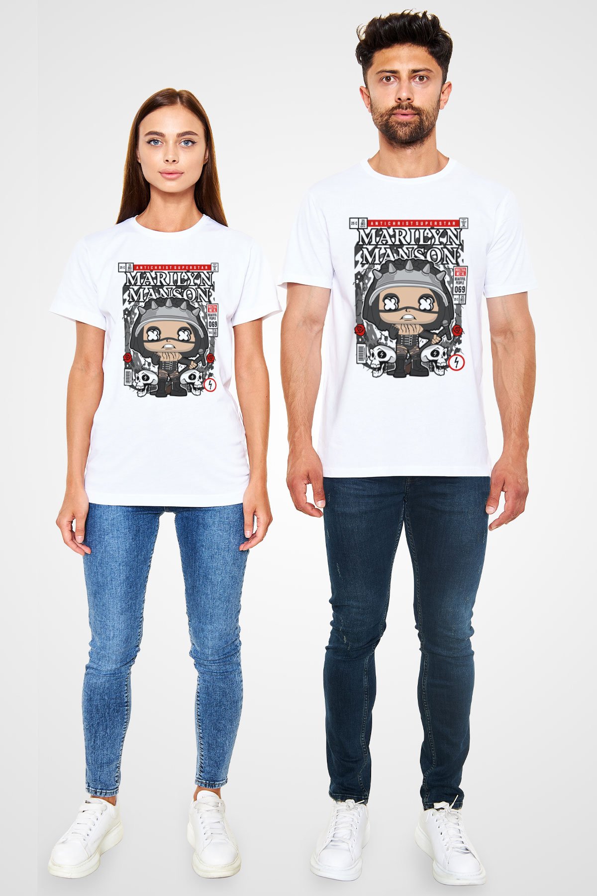 Marilyn Manson Baskılı Unisex Beyaz Tişört