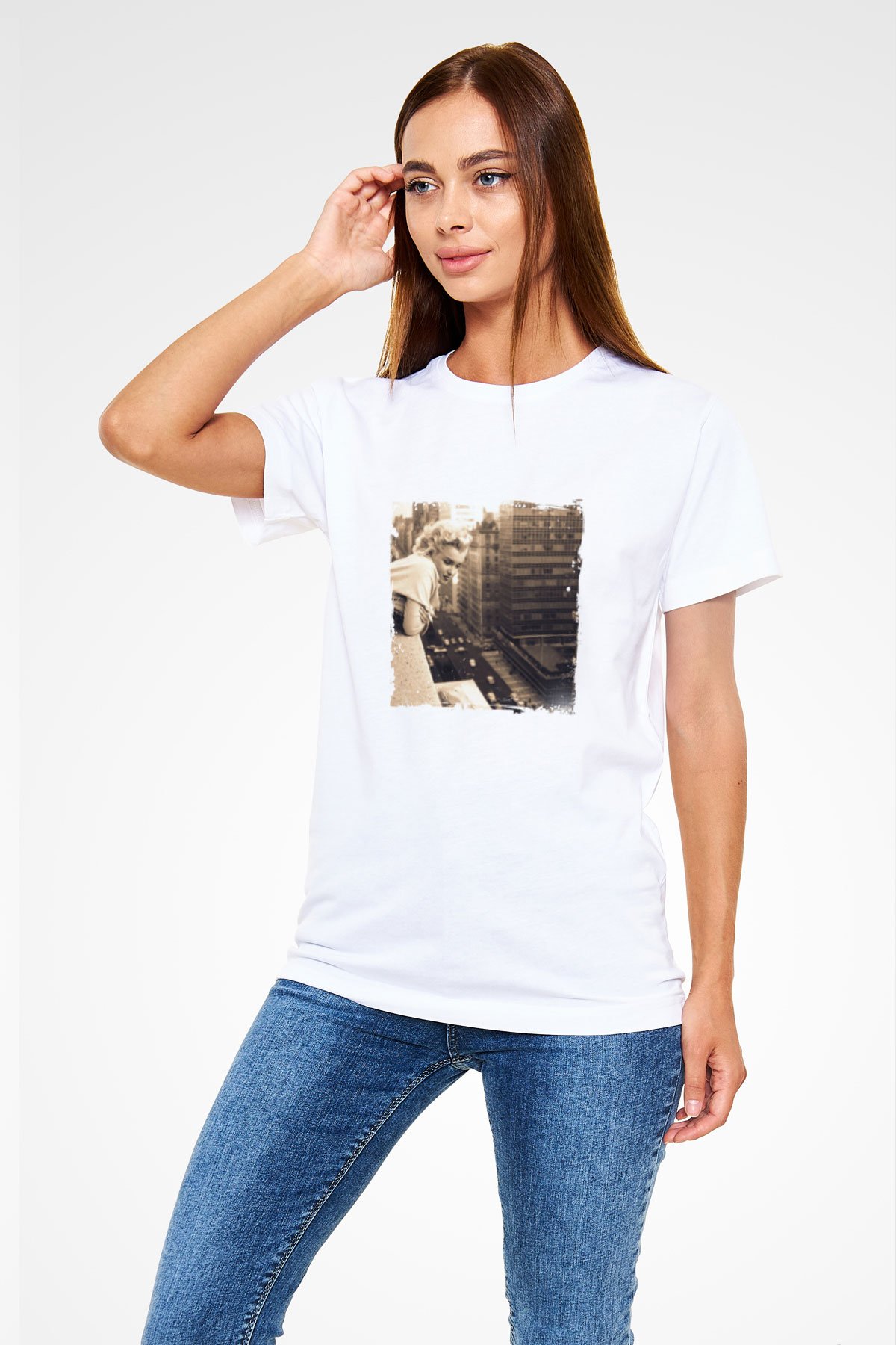 Marilyn Monroe Unisex Baskılı Beyaz Tişört