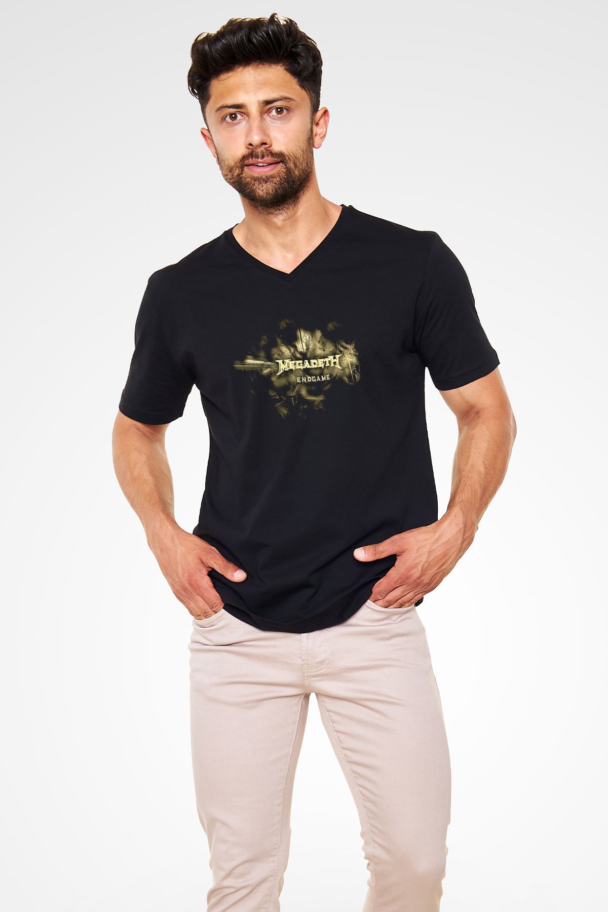 Megadeth Baskılı Unisex Siyah V Yaka Tişört - Tshirt