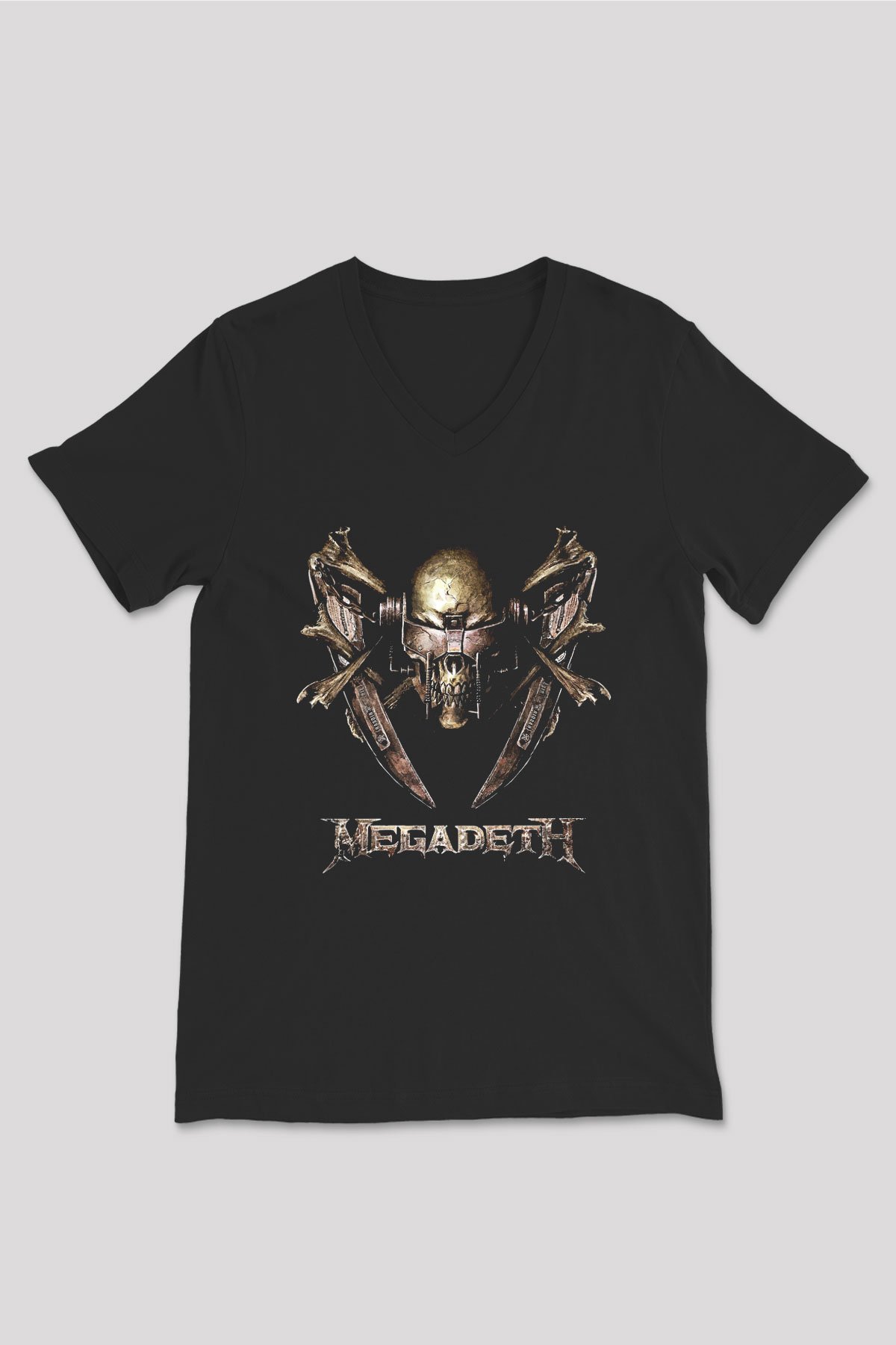 Megadeth Baskılı Unisex Siyah V Yaka Tişört - Tshirt