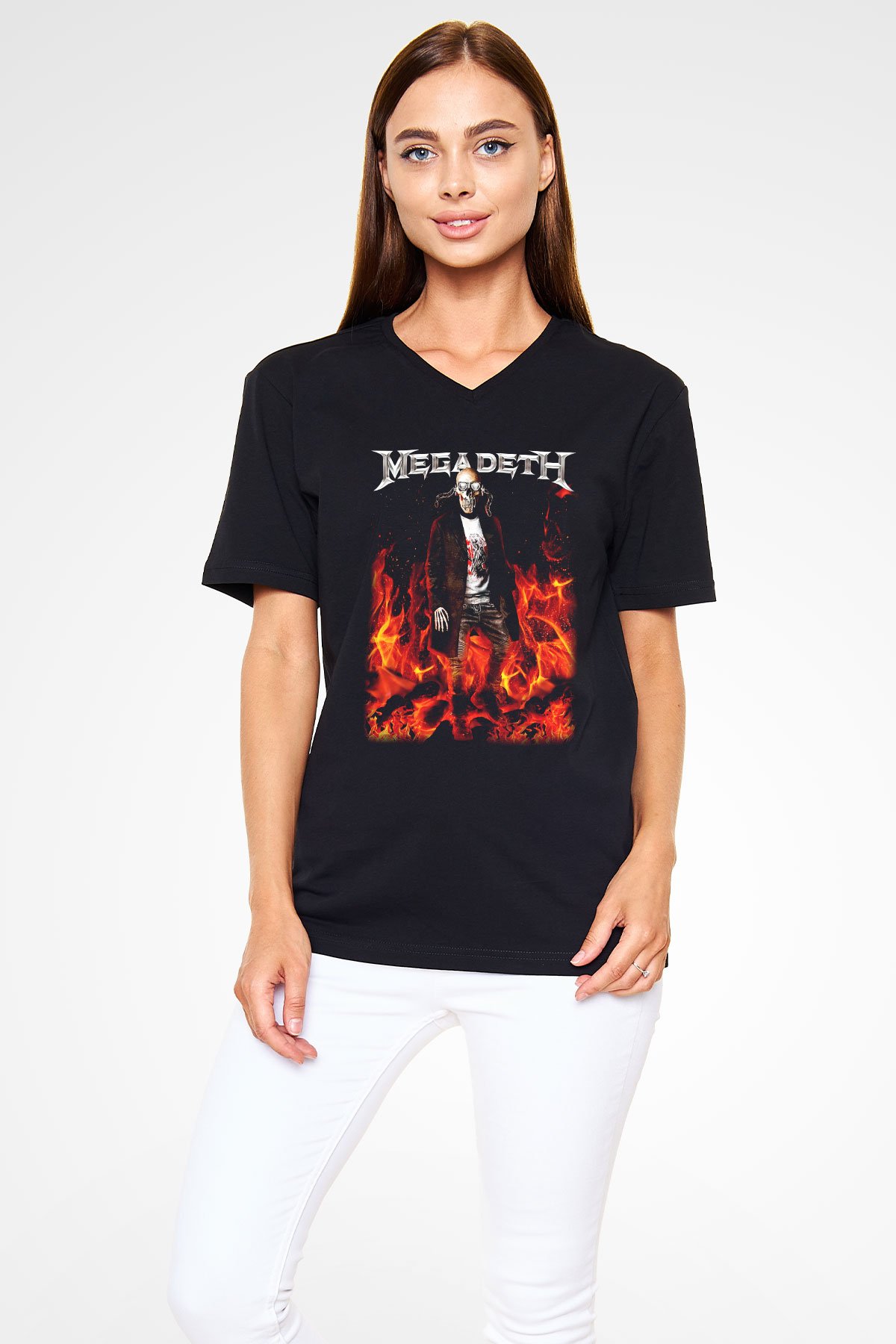 Megadeth Siyah Unisex V Yaka Tişört T-Shirt