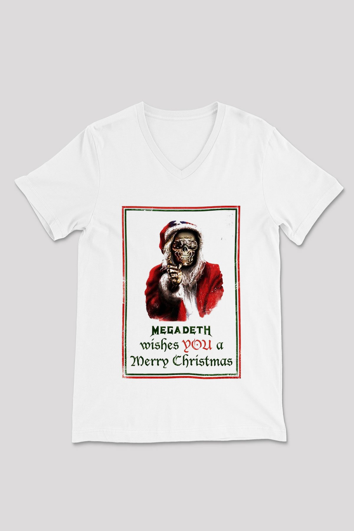 Megadeth Wishes You A Merry Christmas Beyaz Unisex V Yaka Tişört T-Shirt