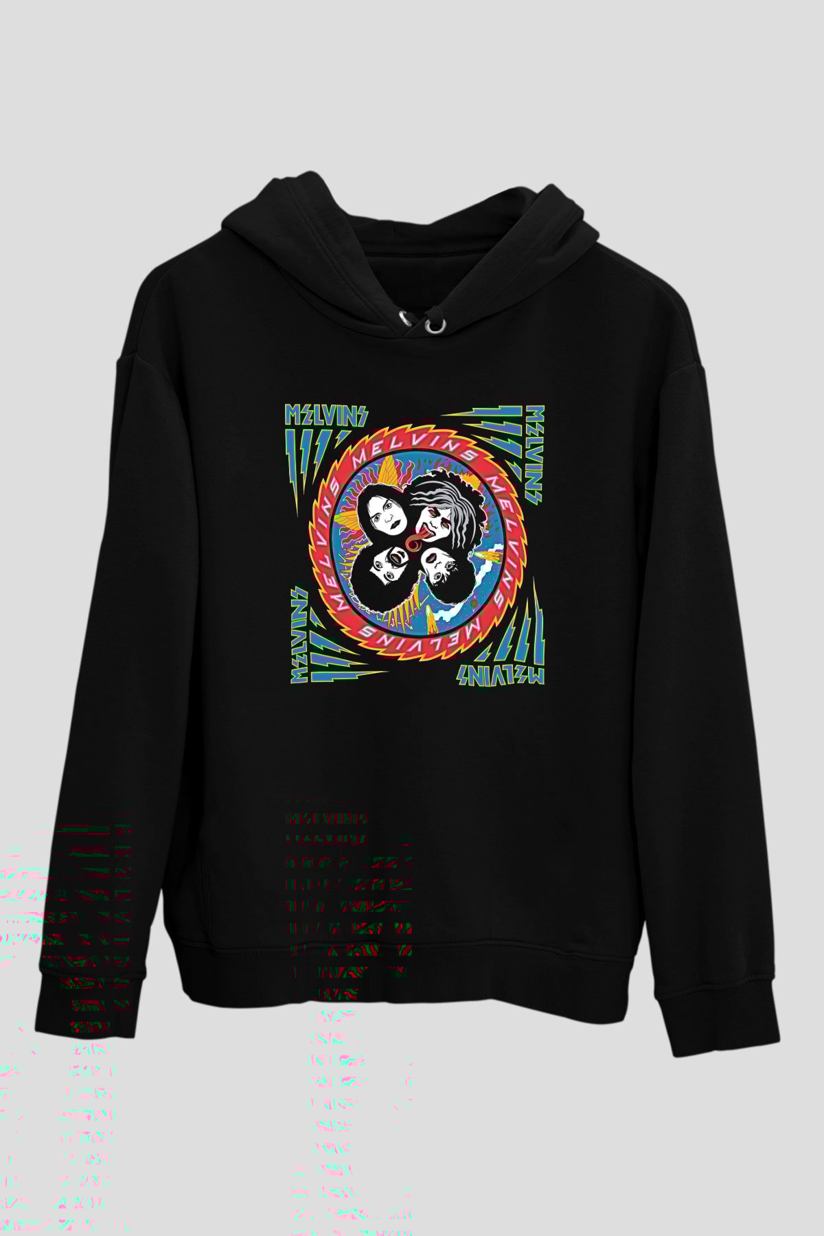 Melvins Baskılı Unisex Siyah Kapüşonlu Sweatshirt