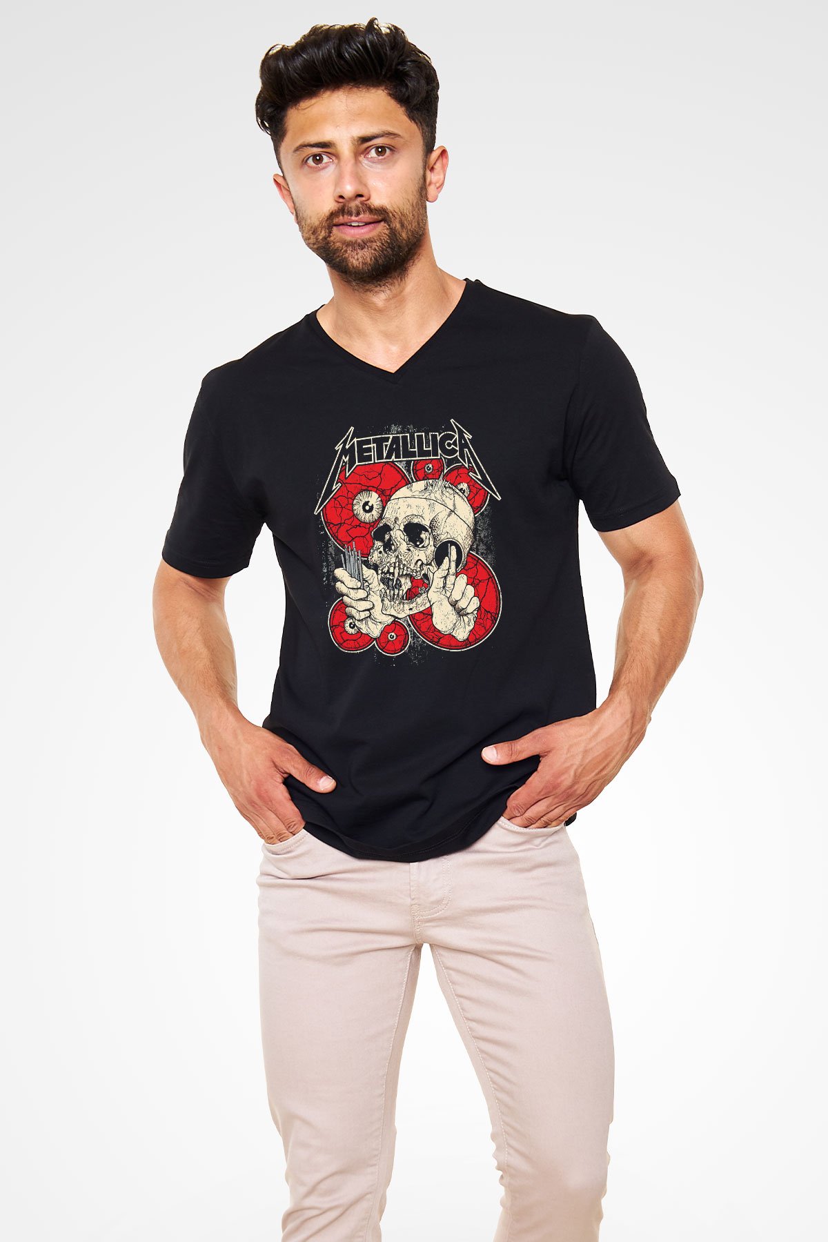 Metallica Siyah Unisex V Yaka Tişört T-Shirt