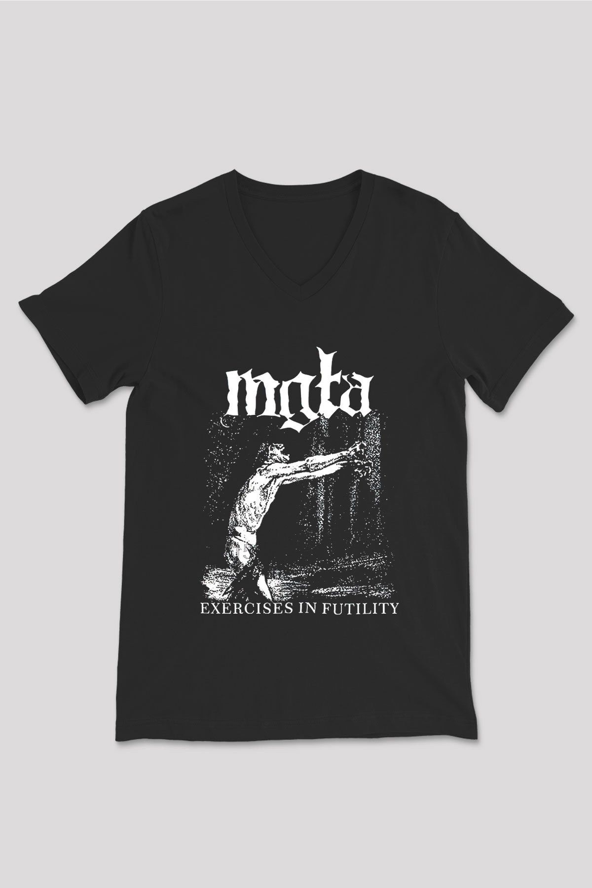 Mgla Baskılı Unisex Siyah V Yaka Tişört - Tshirt
