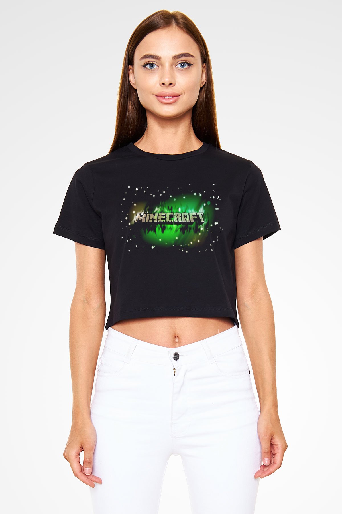 Minecraft Siyah Crop Top Tişört