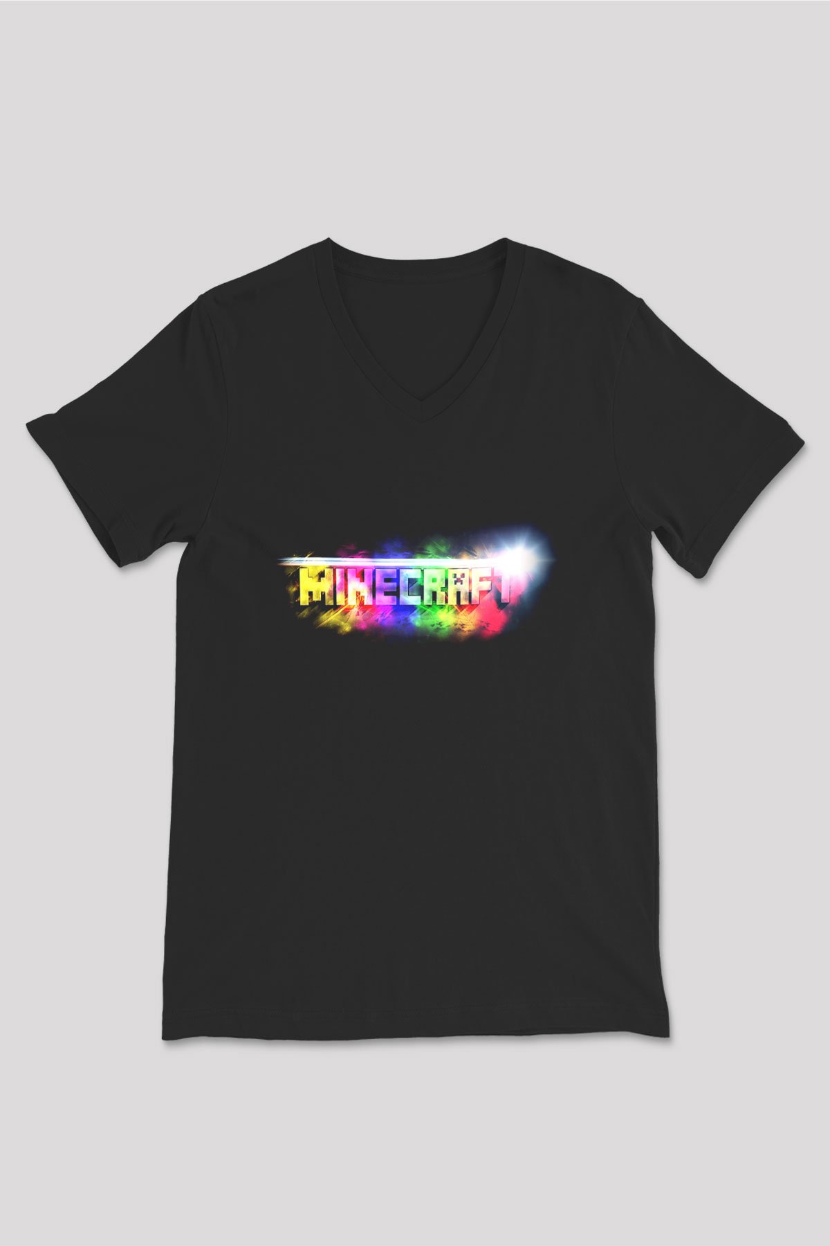 Minecraft Siyah Unisex V Yaka Tişört
