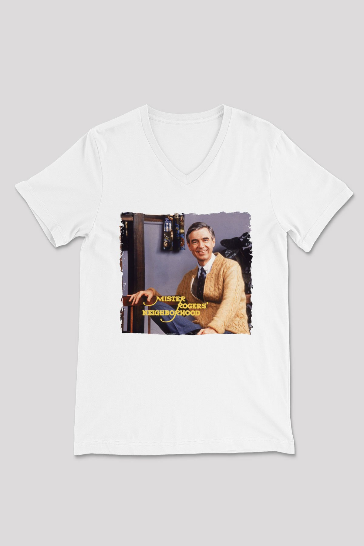 Mister Rogers Neighborhood Beyaz Unisex V Yaka Tişört