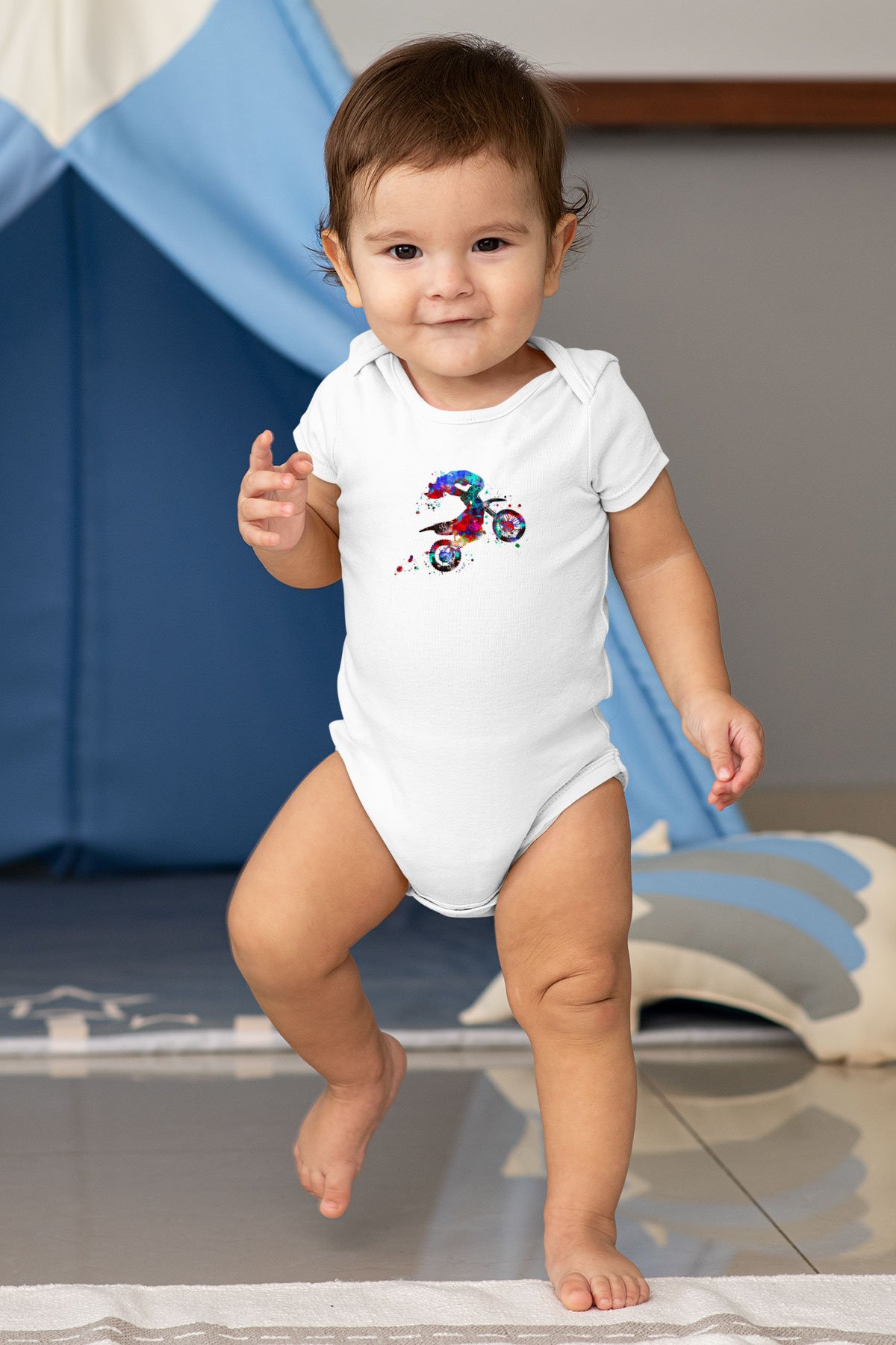 Motor Sporları Baskılı Beyaz Bebek Body - Zıbın