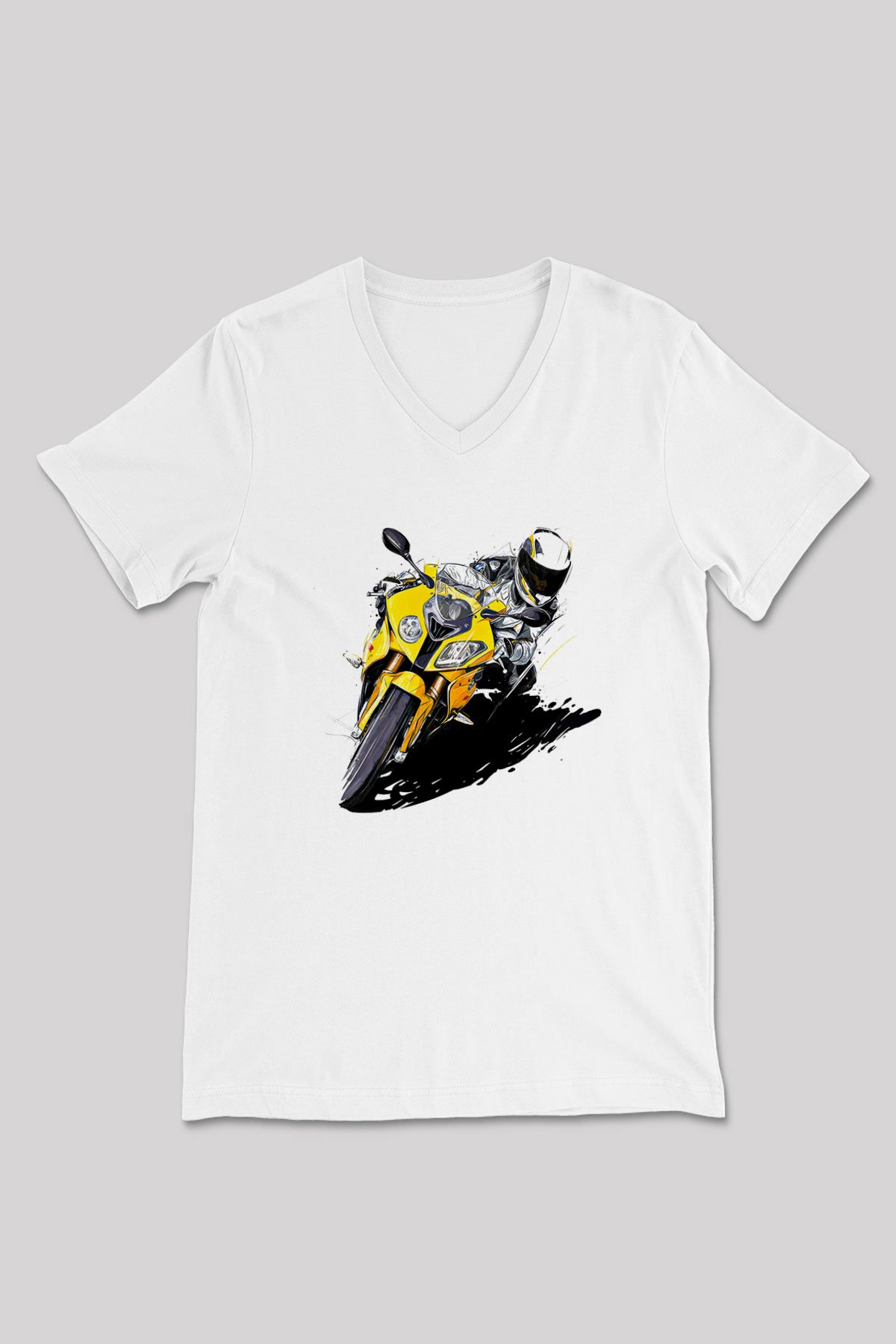 Motor Sporları Baskılı Unisex V Yaka Tişört - Tshirt