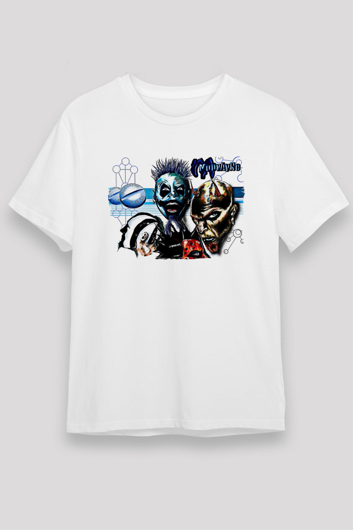 Mudvayne Baskılı Unisex Beyaz Tişört - Tshirt