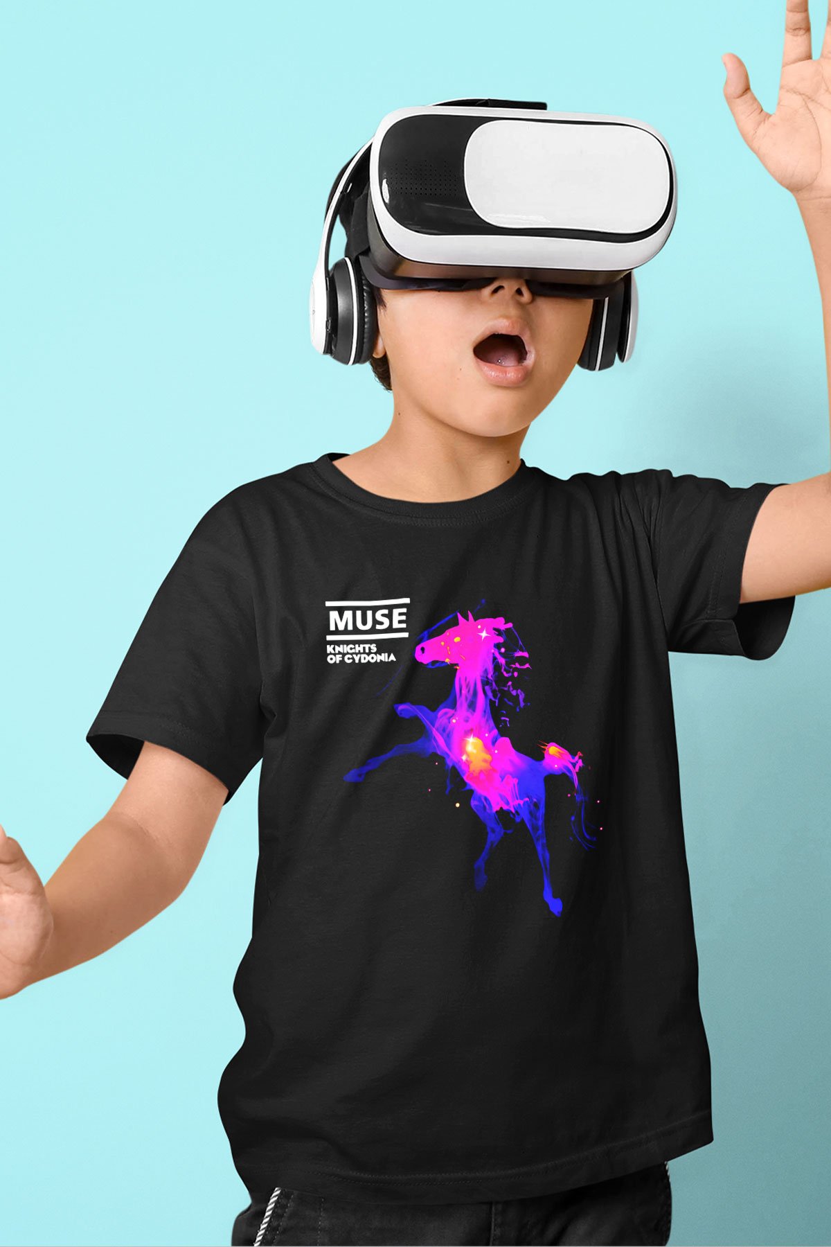 Muse Baskılı Siyah Unisex Çocuk Tişört
