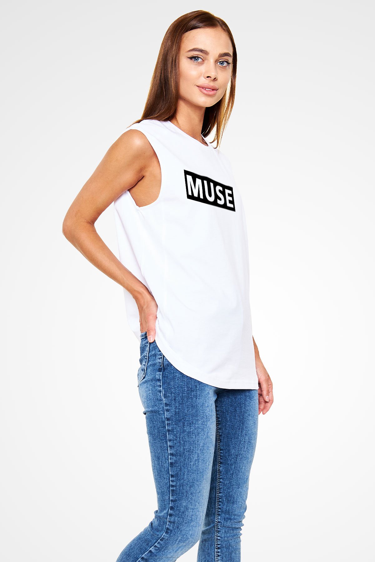 Muse Beyaz Unisex Kolsuz Tişört