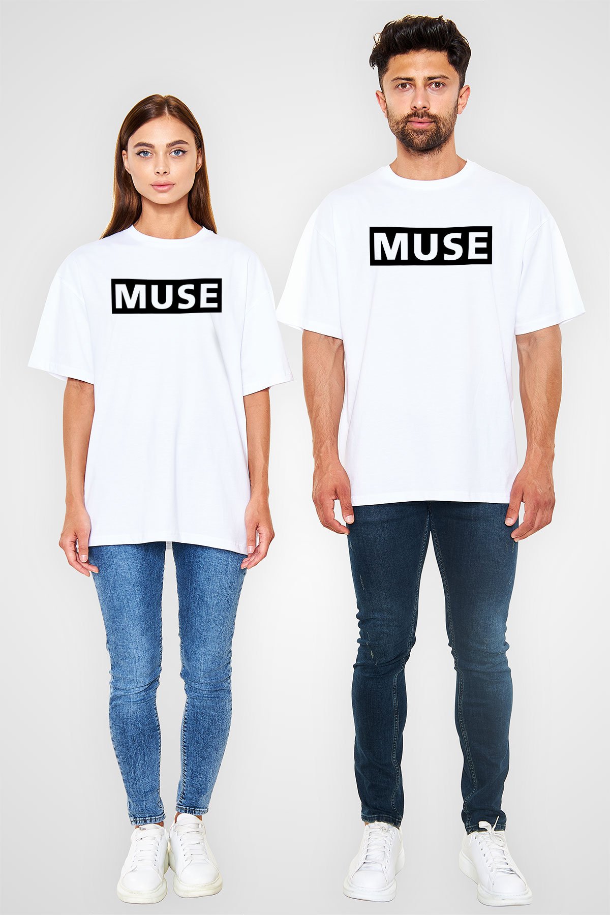 Muse Beyaz Unisex Oversize Tişört T-Shirt