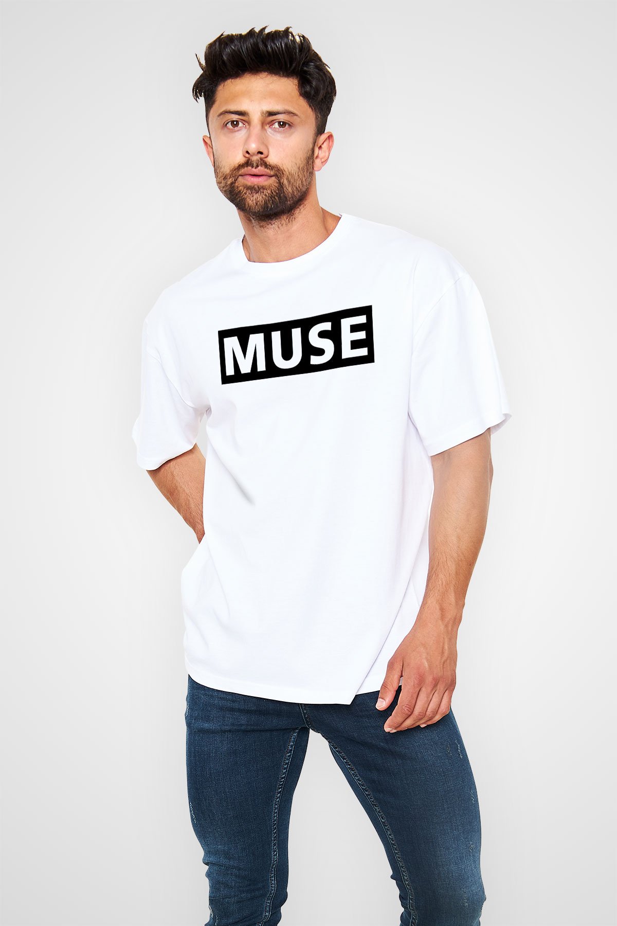 Muse Beyaz Unisex Oversize Tişört T-Shirt