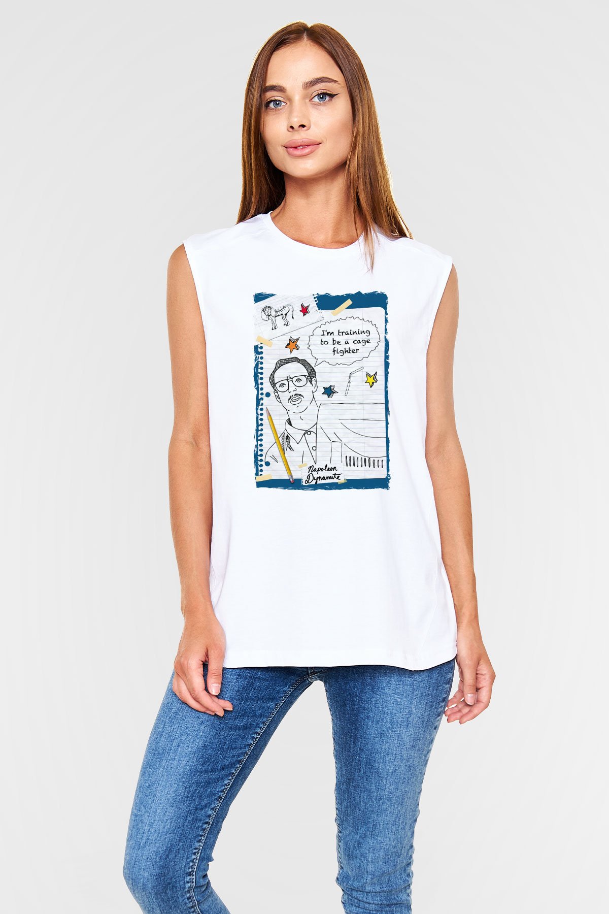 Napoleon Dynamite Beyaz Unisex Kolsuz Tişört
