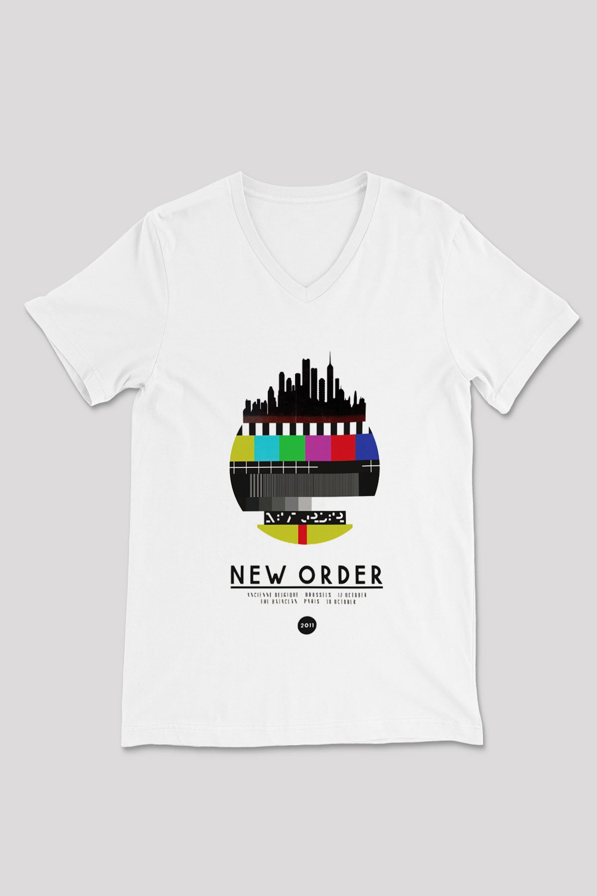 New Order Beyaz Unisex V Yaka Tişört T-Shirt