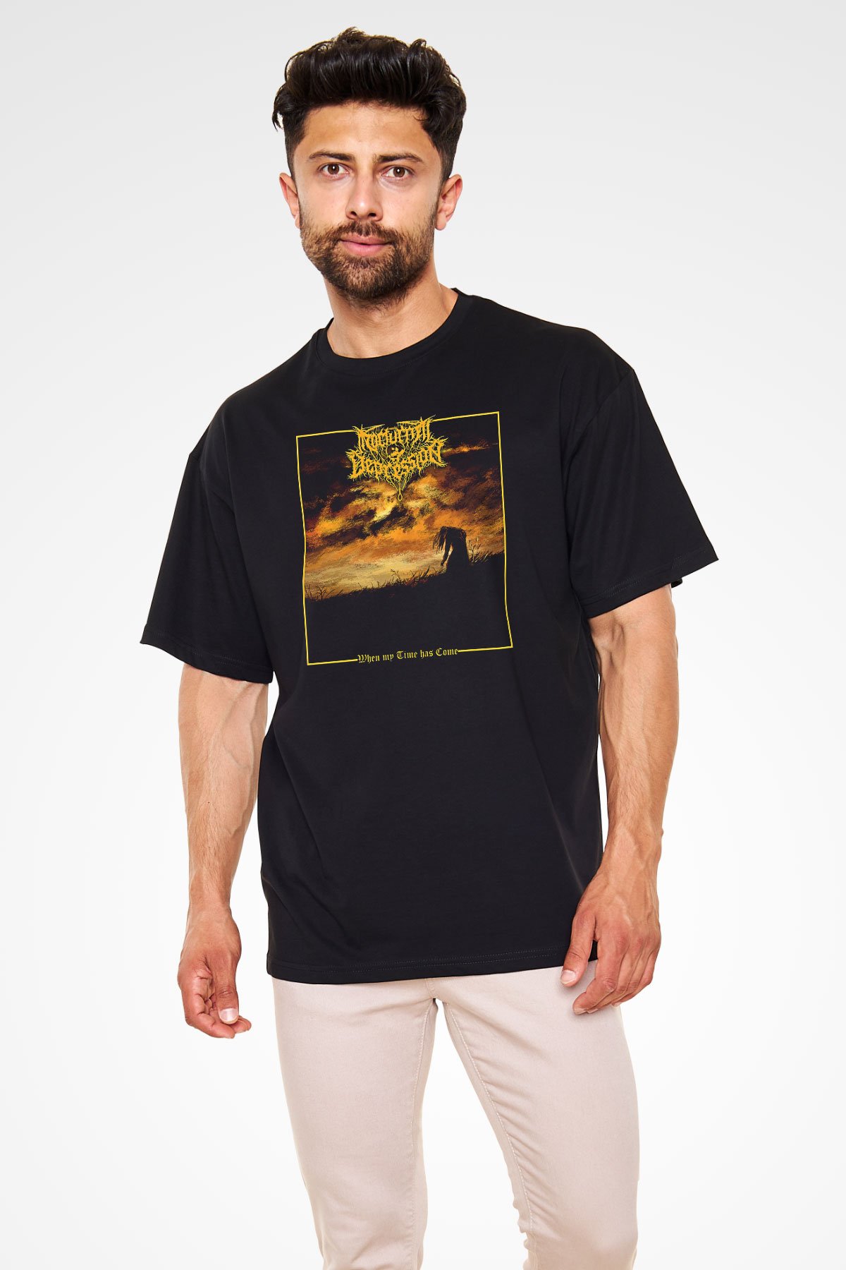 Nocturnal Depression Baskılı Unisex Siyah Oversize Tişört - Tshirt