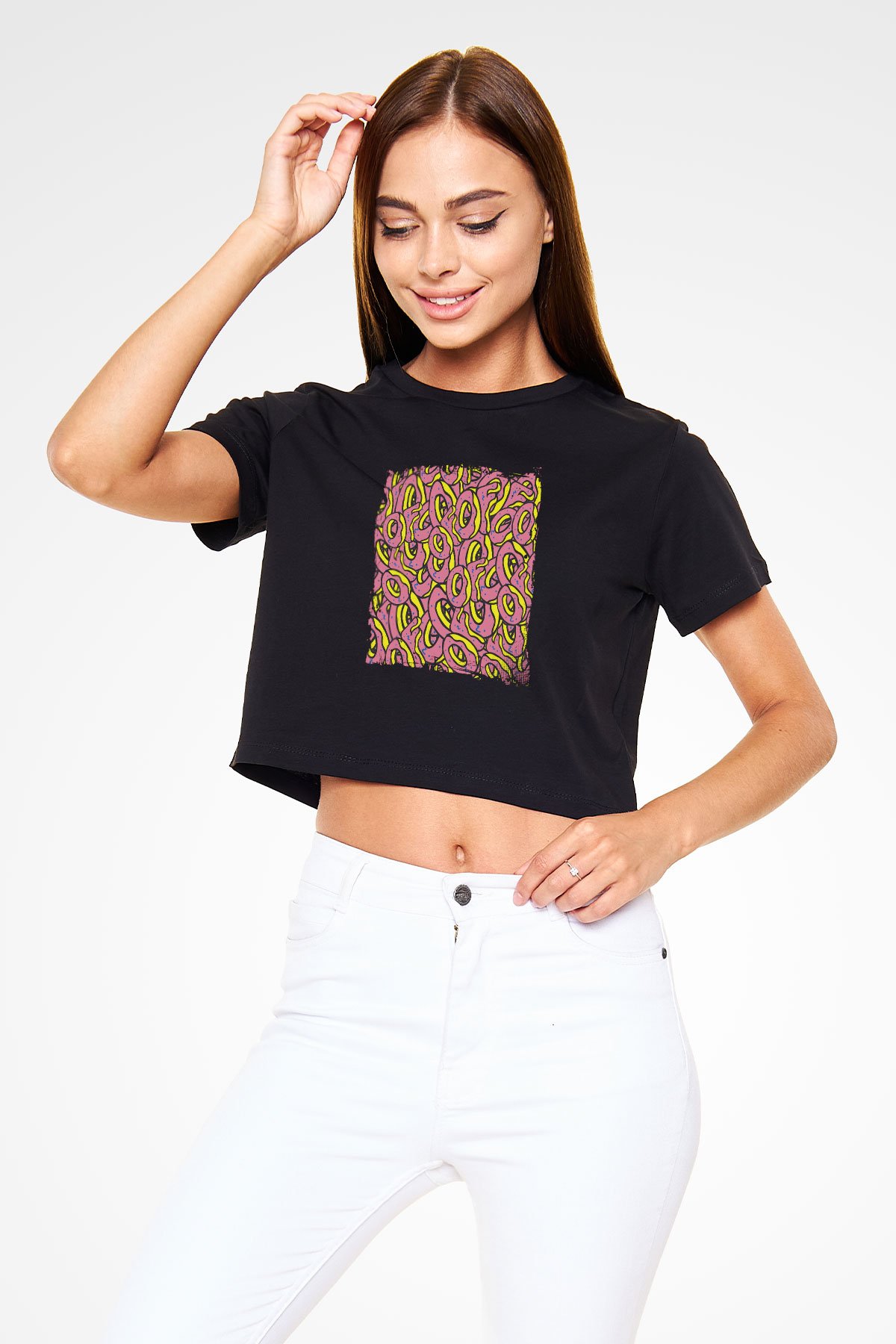Odd Future Baskılı Crop Top Siyah Kadın Tişört